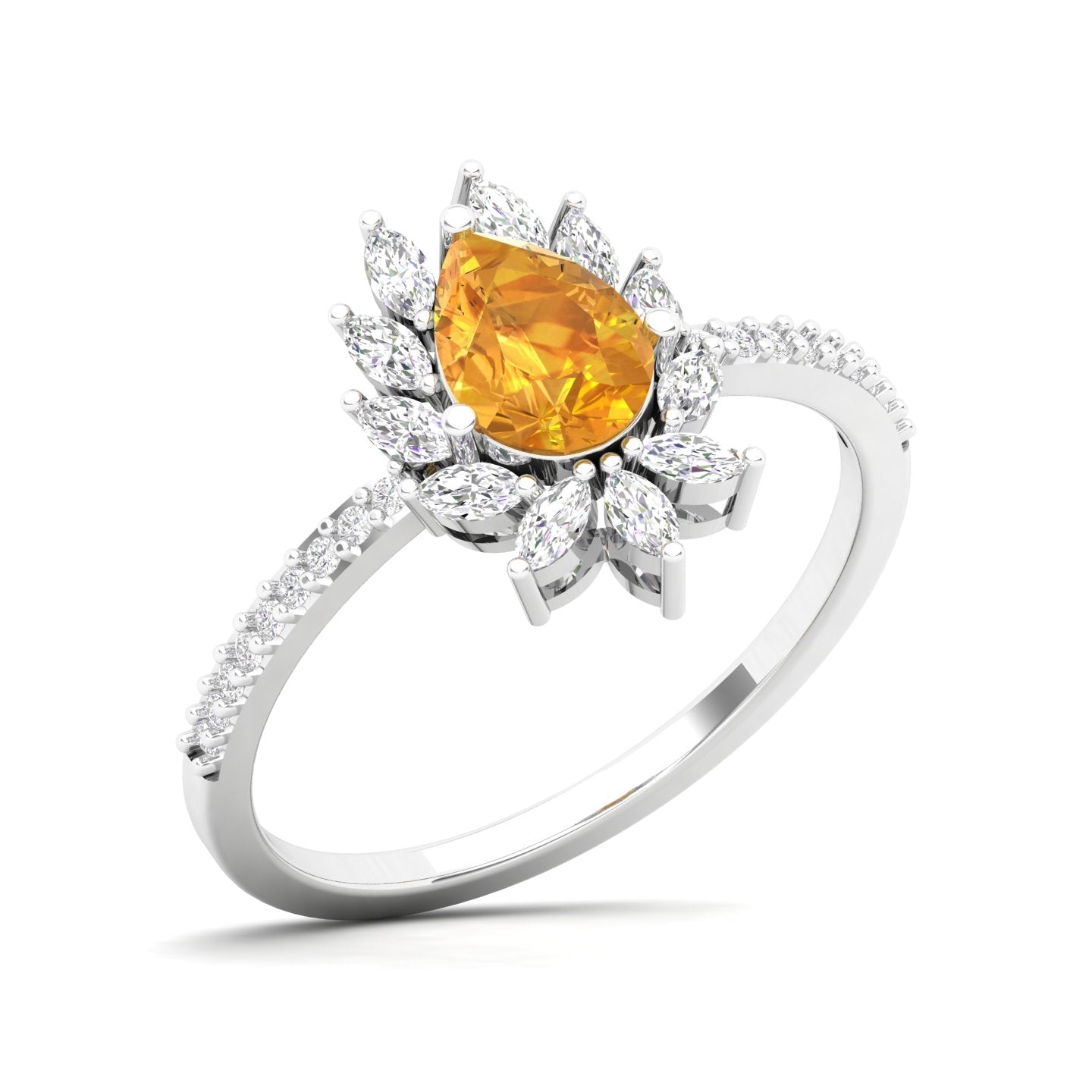 Maurya Solitaire Ruby Padma Engagement Ring with Diamond Halo