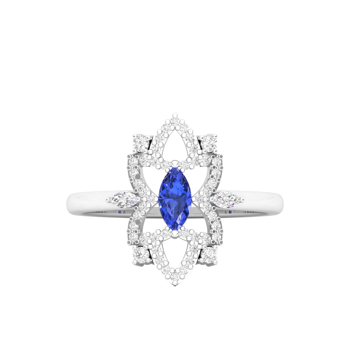 Maurya Solitaire Tanzanite Jasmine Promise Ring with Accent Diamonds