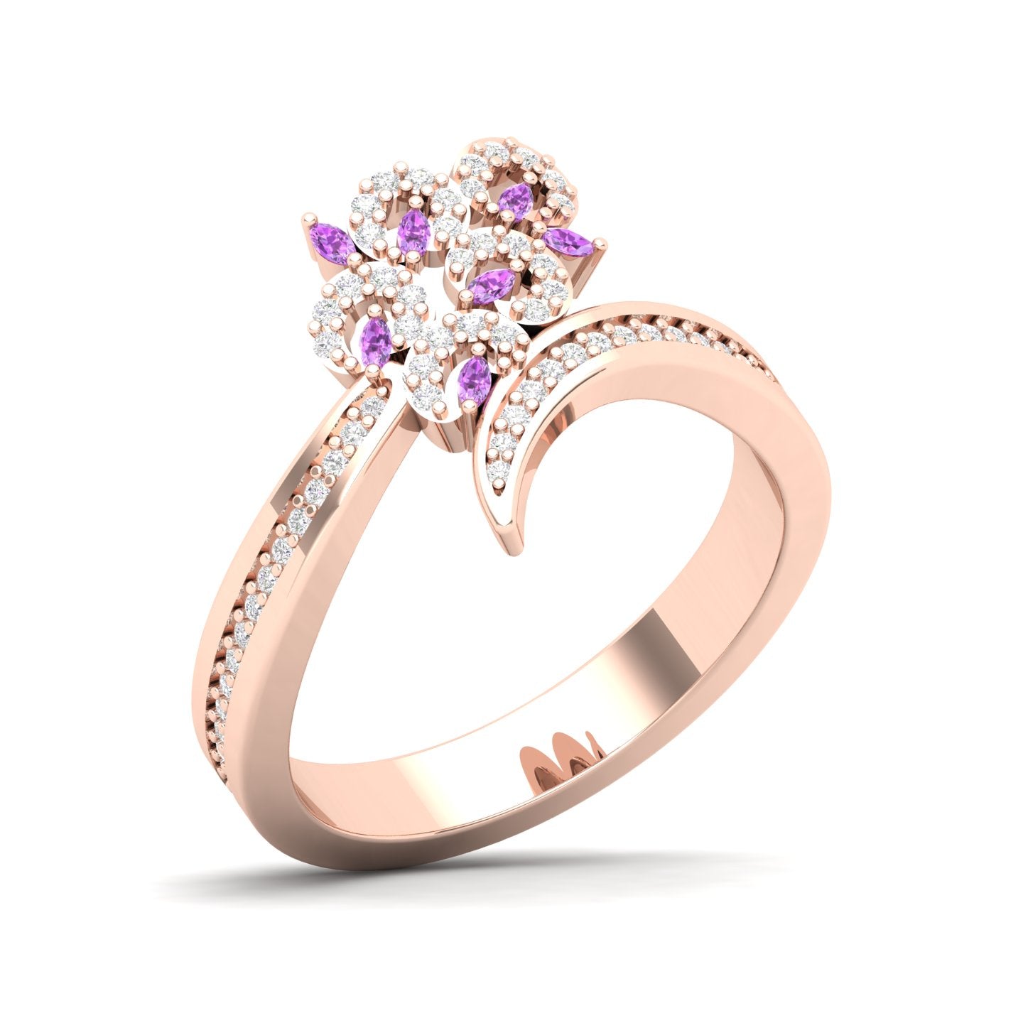 Maurya Uva Amethyst Bypass Ring with Accent Diamonds
