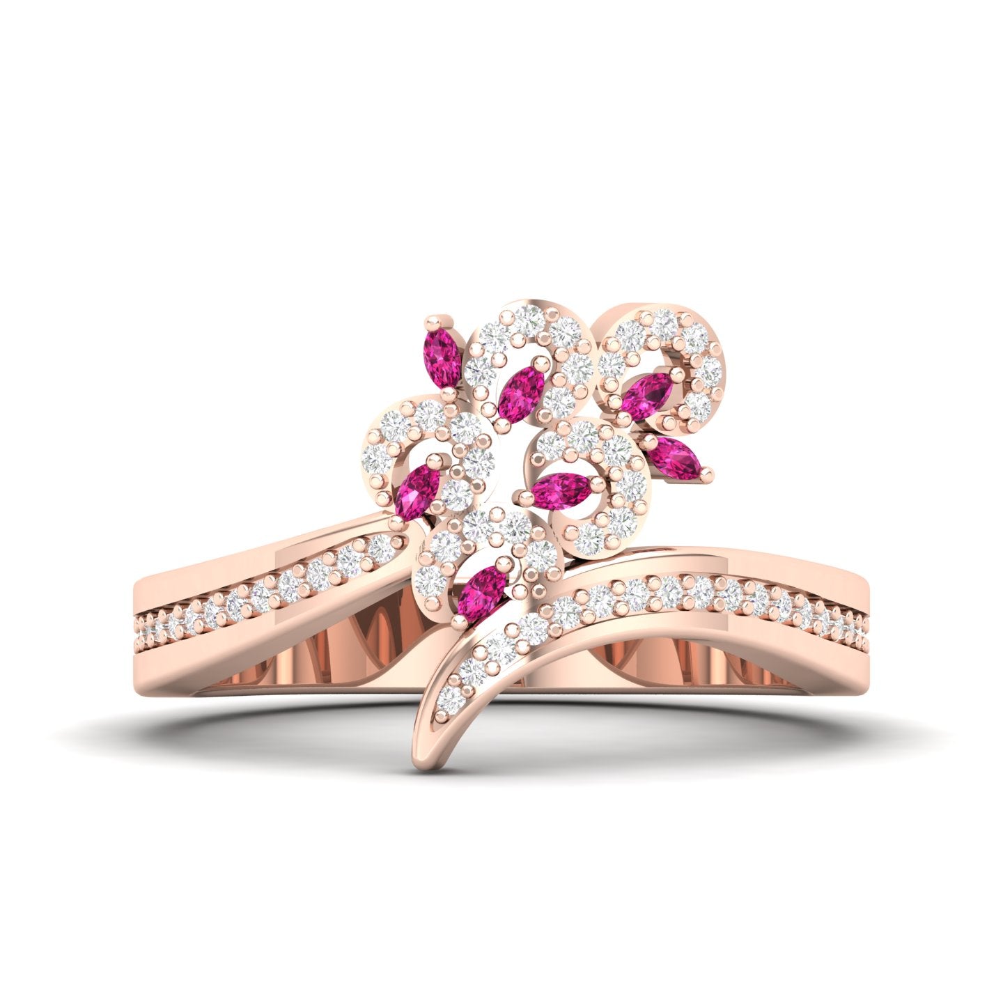 Maurya Uva Amethyst Bypass Ring with Accent Diamonds
