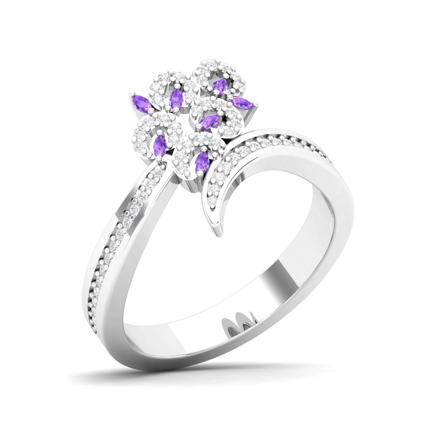 Maurya Uva Amethyst Bypass Ring with Accent Diamonds