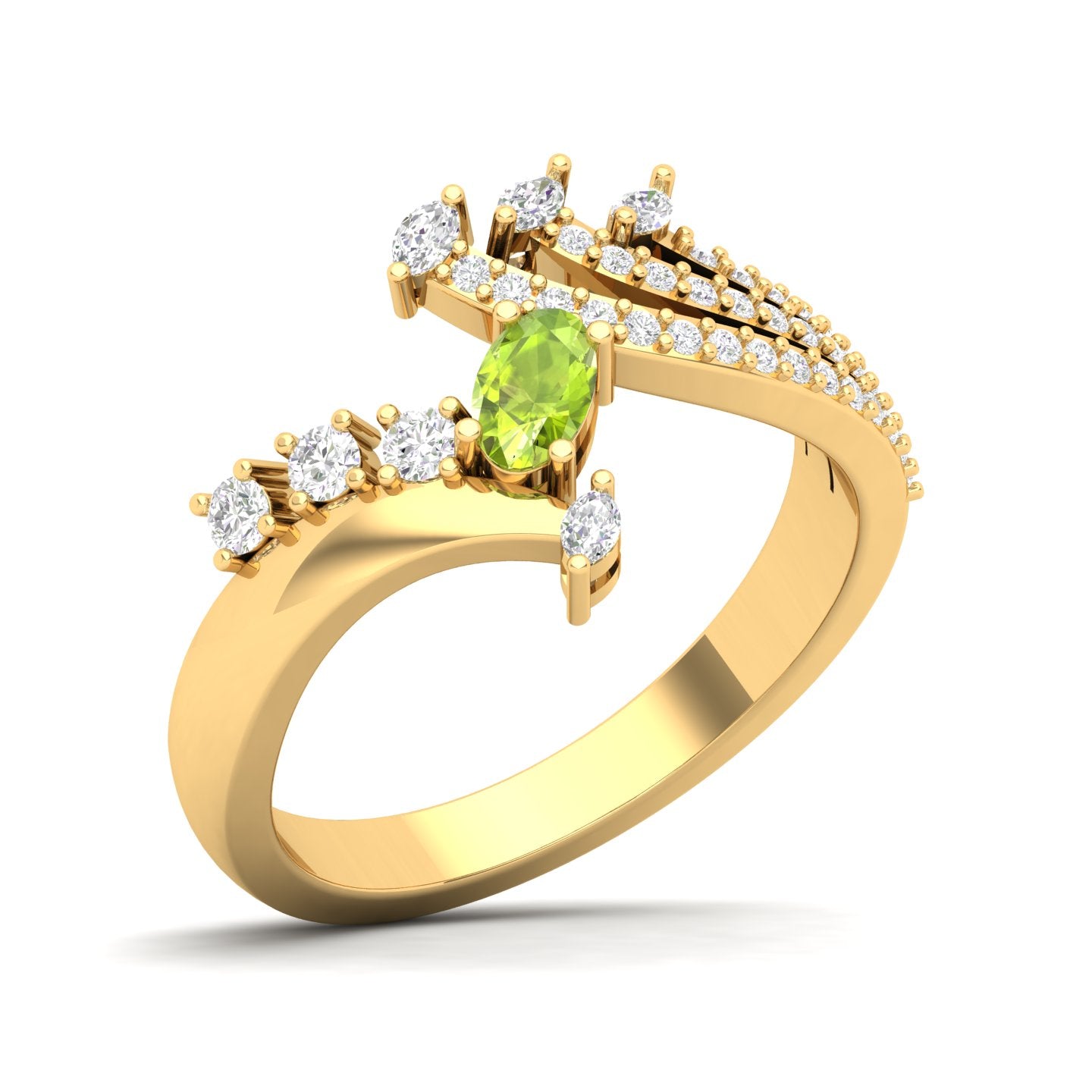 Maurya Oval Peridot with Marquise and Round Diamond Eleganssi Promise Ring