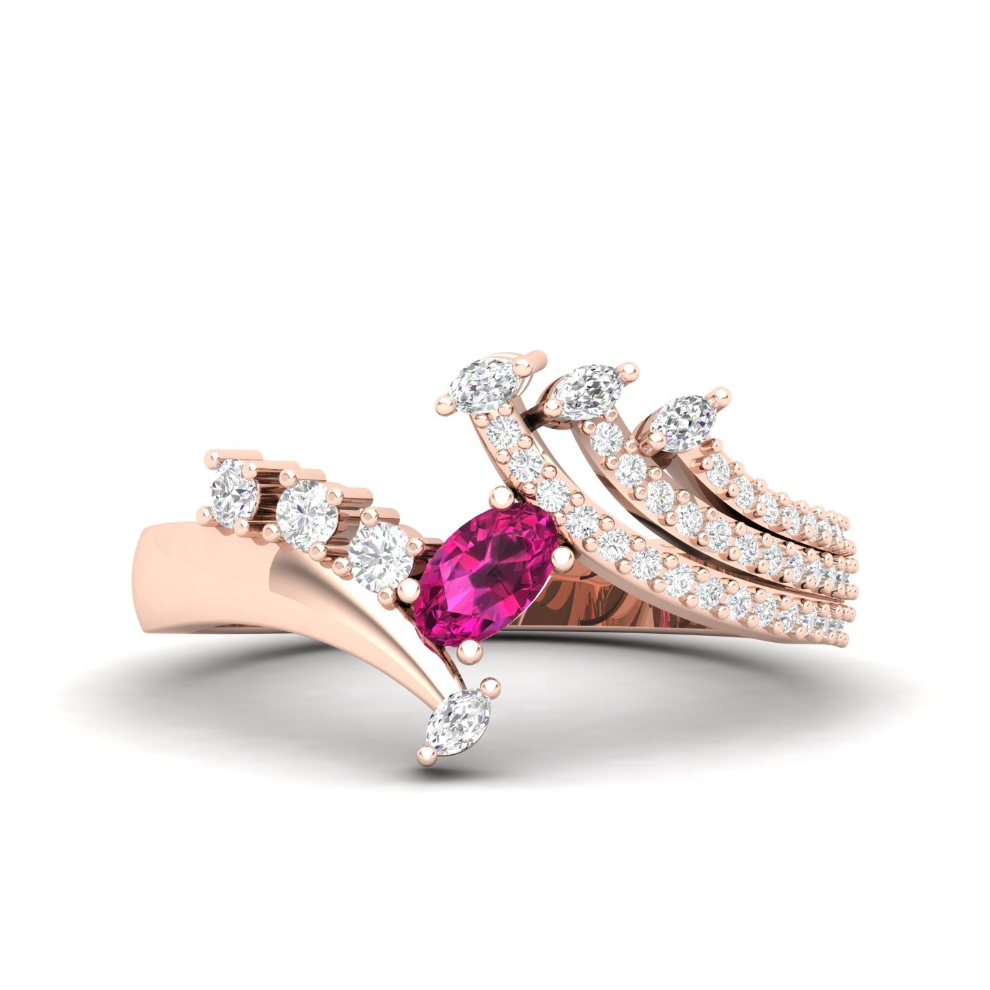 Maurya Oval Peridot with Marquise and Round Diamond Eleganssi Promise Ring