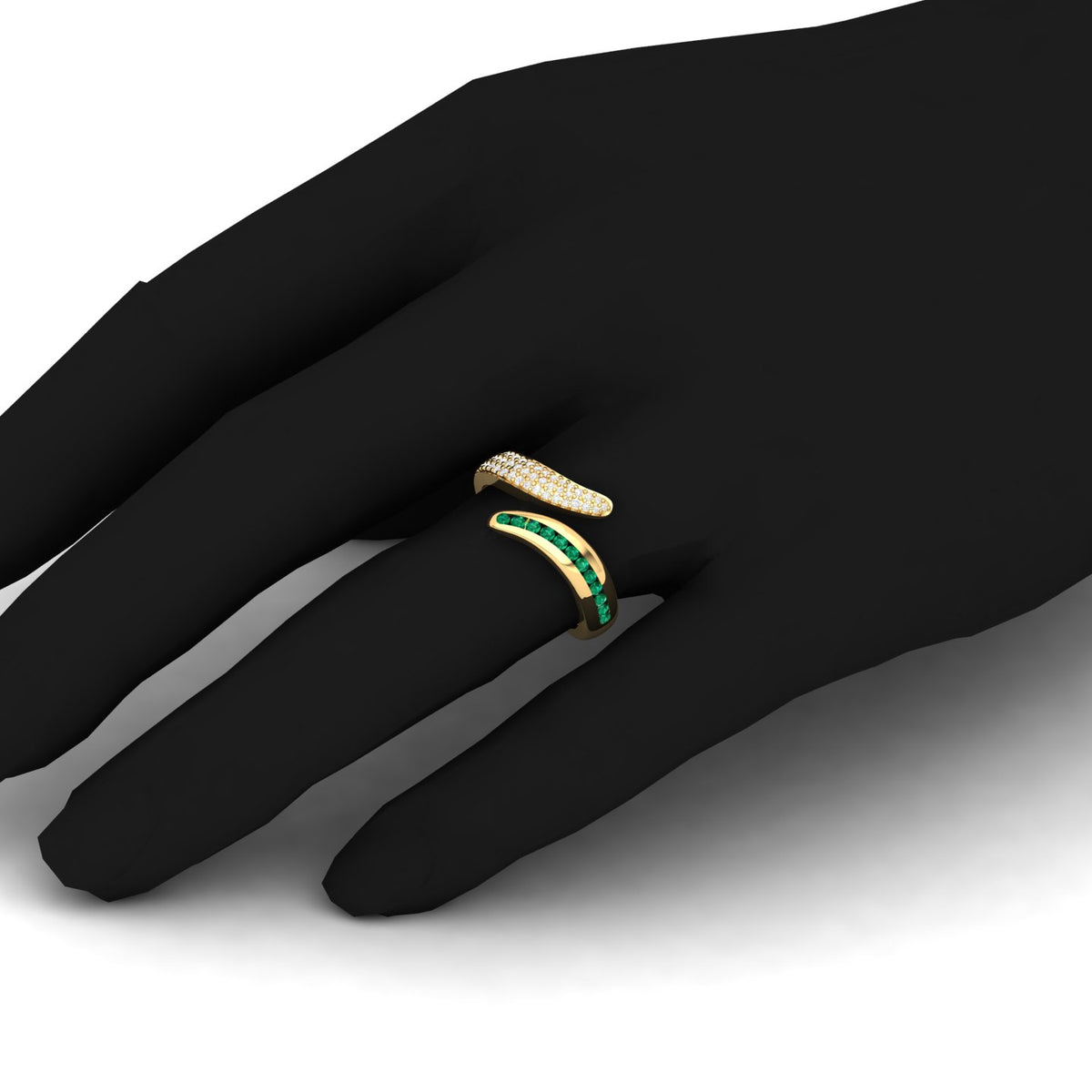 Maurya Ornate Channel-Set Ruby Bypass Ring with Pave-Set Diamonds