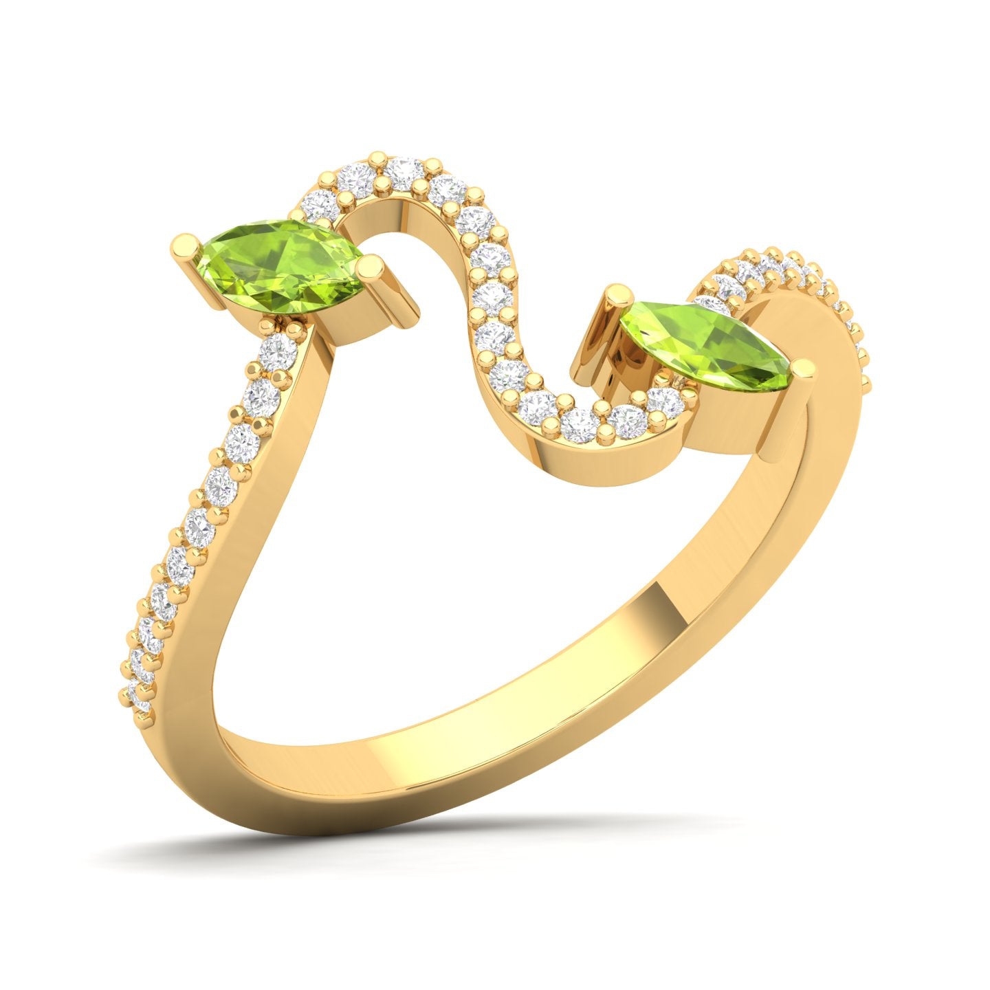 Maurya Pave-Set Diamond and Peridot Twisted Purl Ring