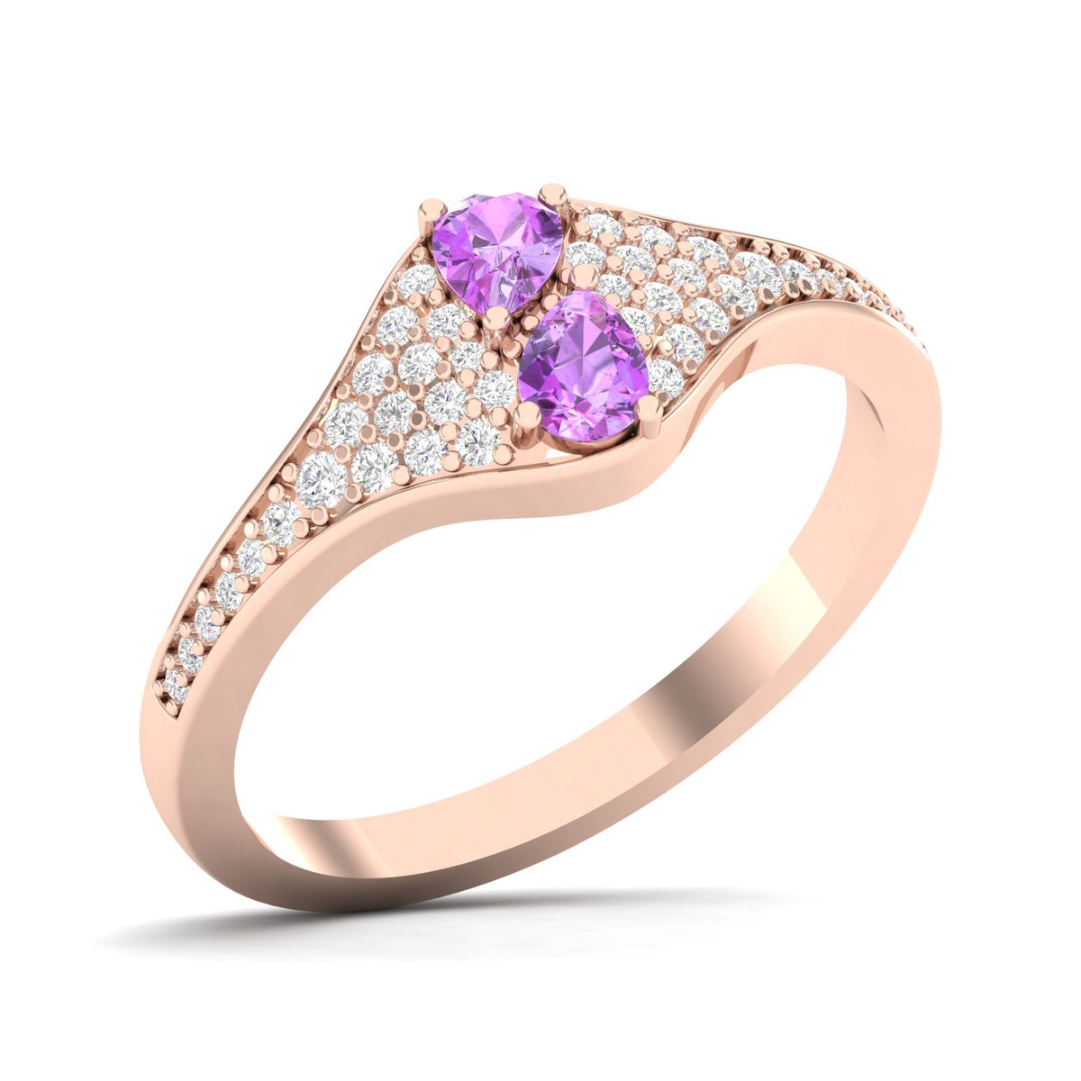 Maurya Two Stone Amethyst Svelte Ring with Accent Diamonds