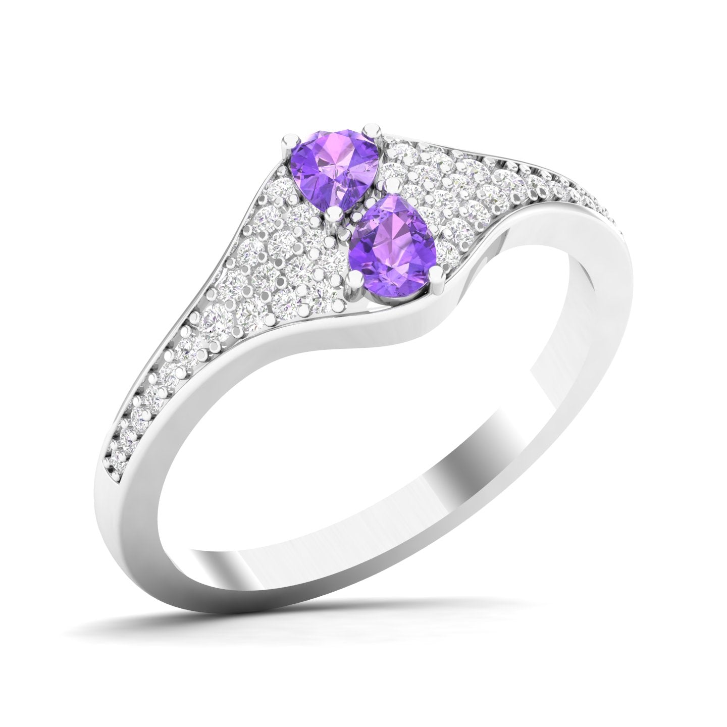 Maurya Two Stone Amethyst Svelte Ring with Accent Diamonds