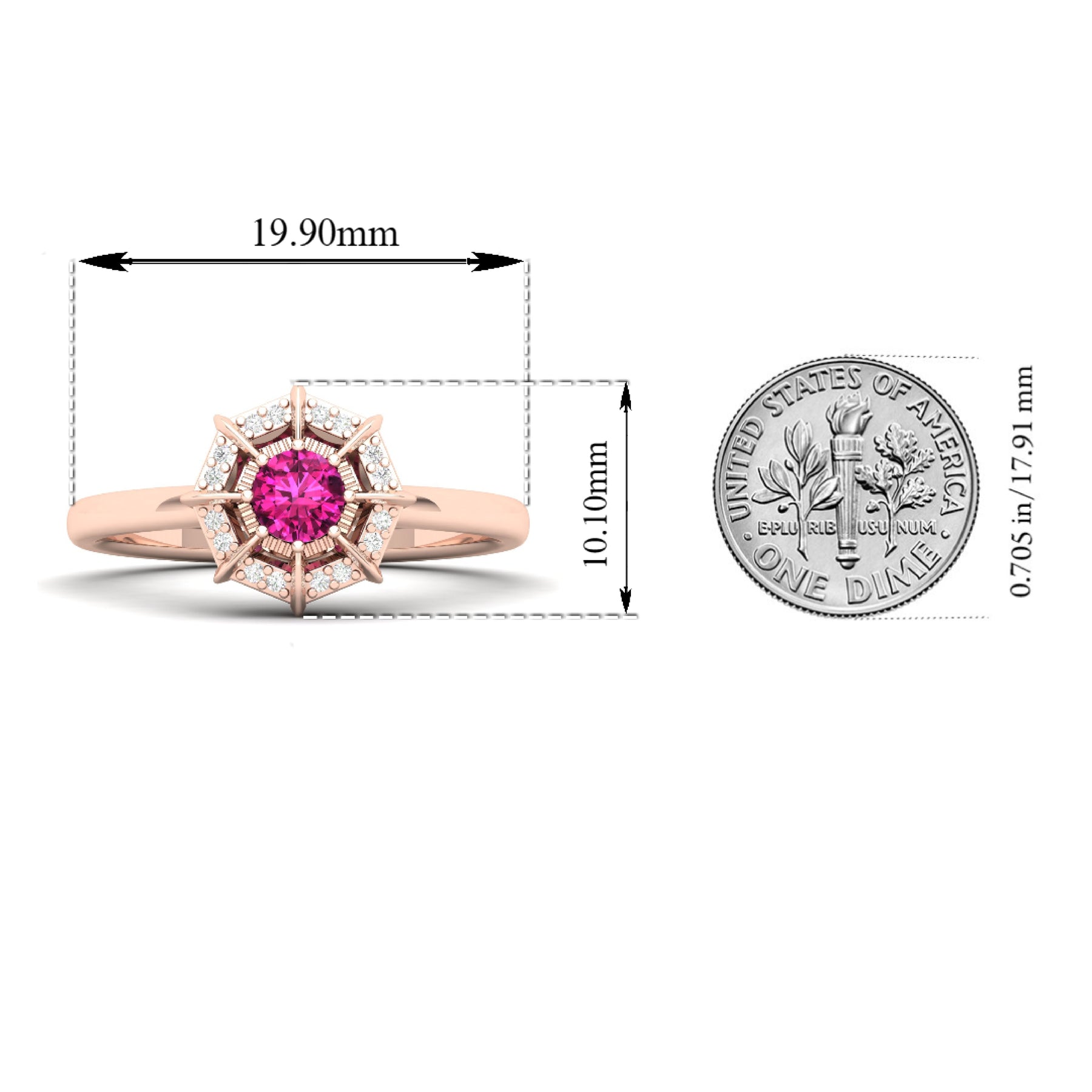 Maurya Solitaire Ruby Light in the Dark Promise Ring with Diamond Halo