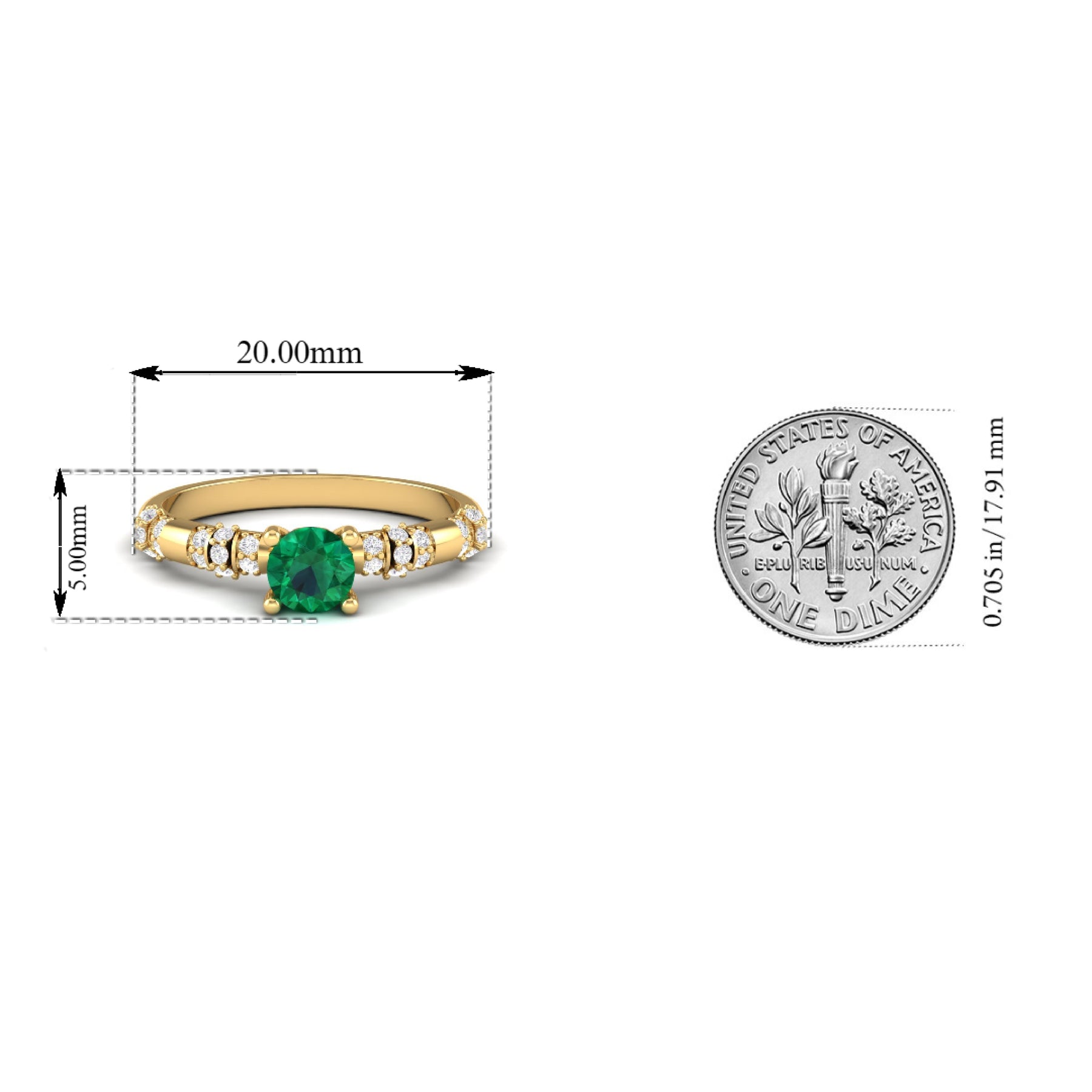 Maurya Traditional V-Prong-Set Emerald Engagement Ring with Accent Diamonds