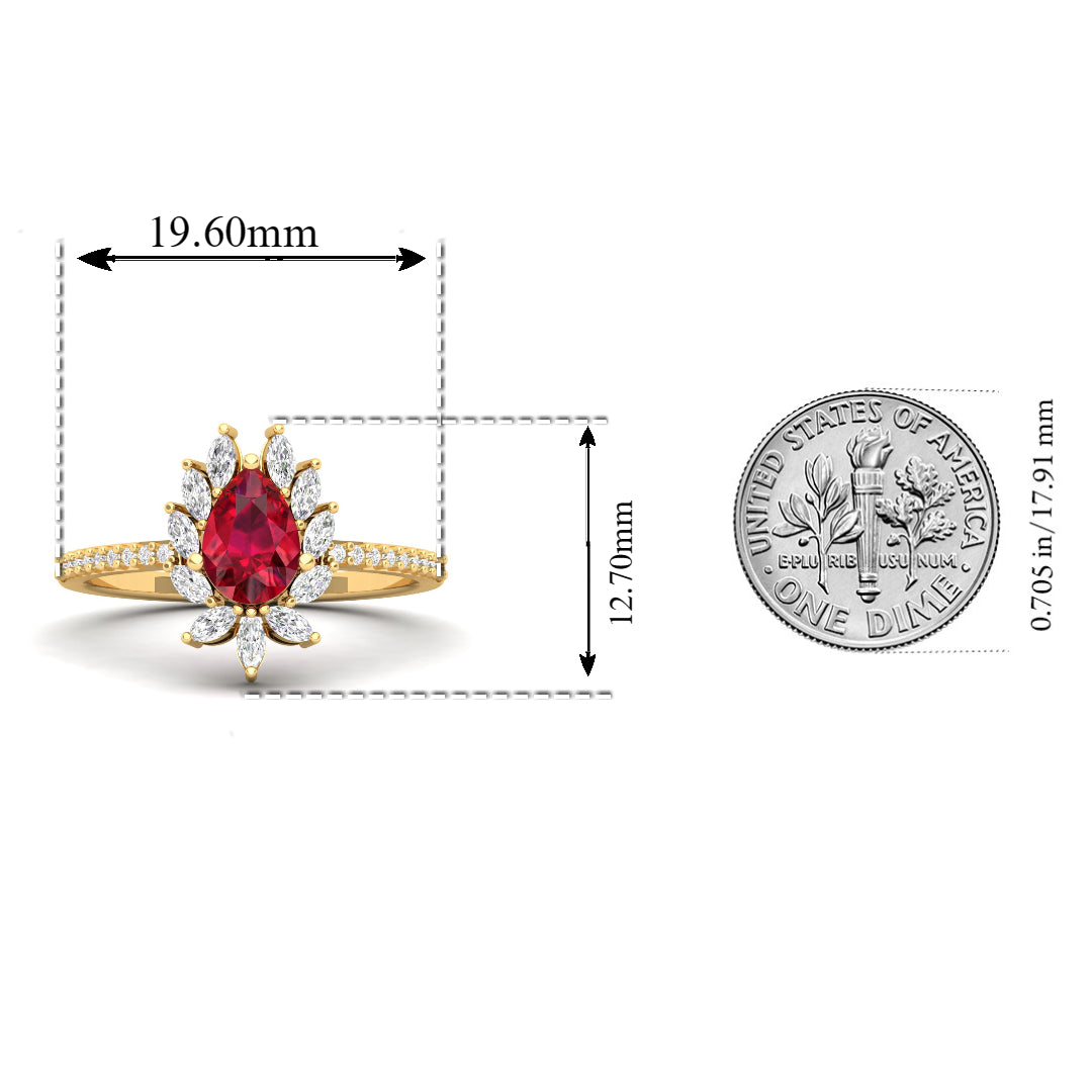 Maurya Solitaire Ruby Padma Engagement Ring with Diamond Halo