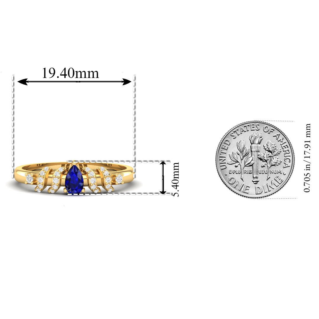 Maurya Solitaire Pear Sapphire Promise Tac Ring with Accent Diamonds