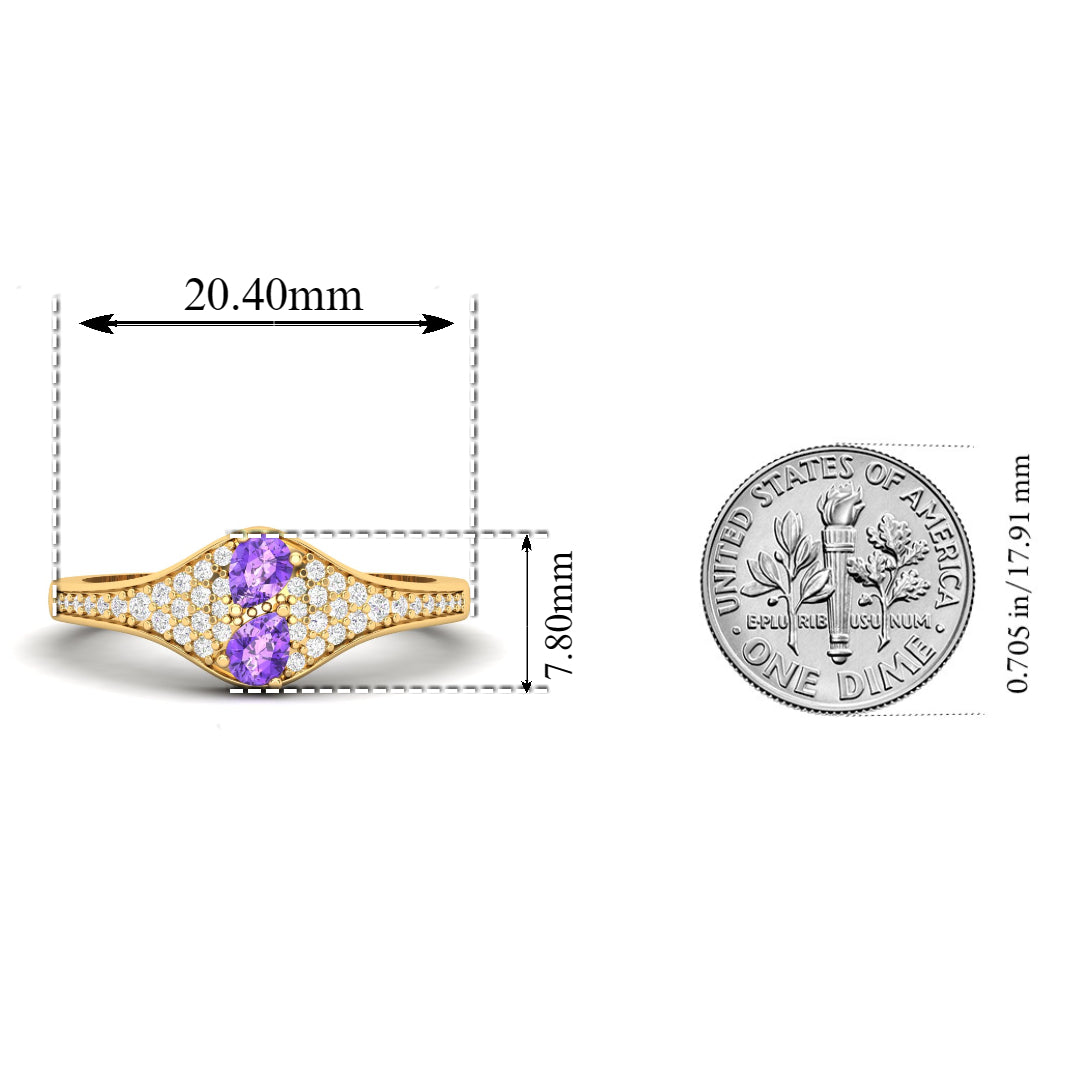 Maurya Two Stone Amethyst Svelte Ring with Accent Diamonds