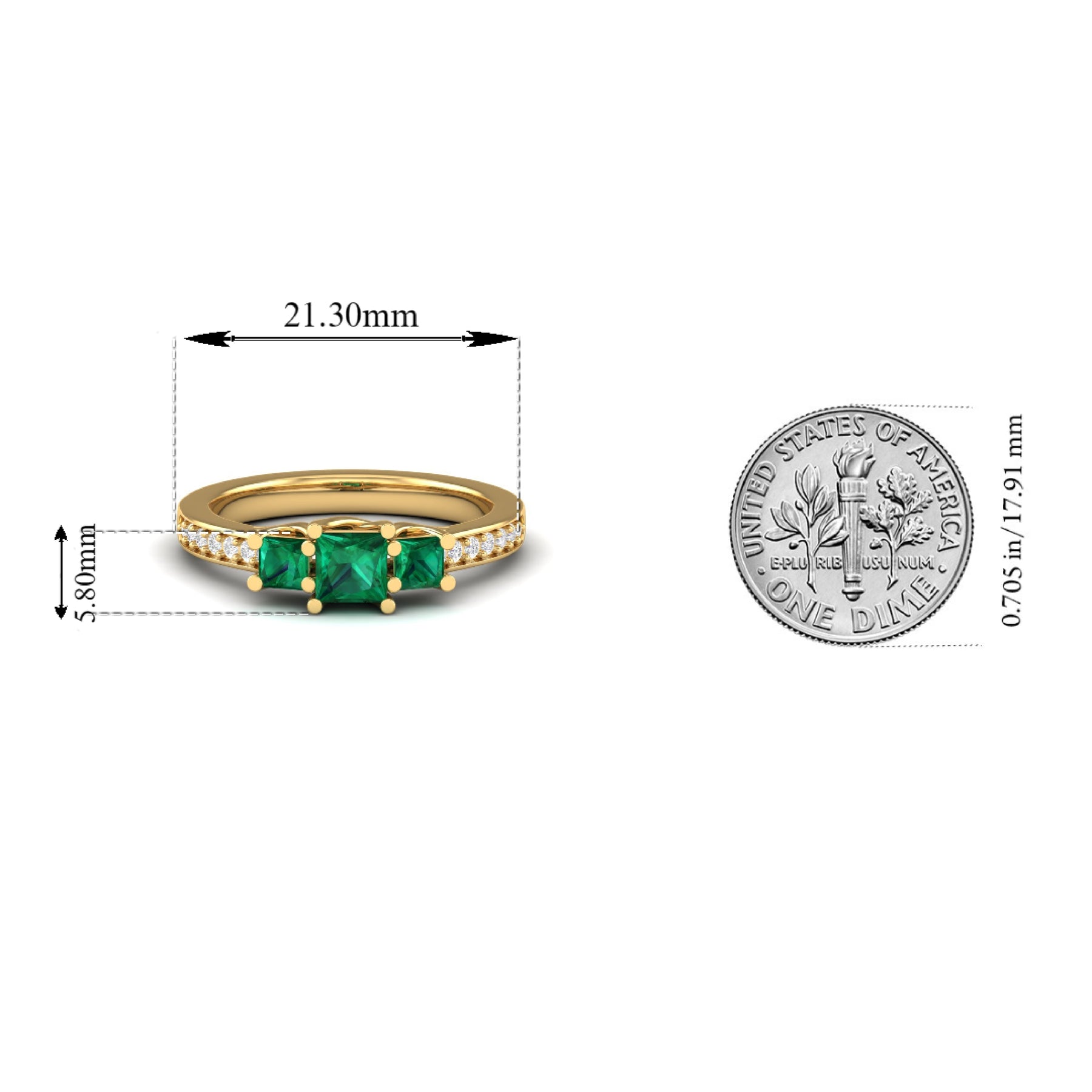 Maurya Three Stone Emerald Forever New Engagement Ring with Diamond Accents