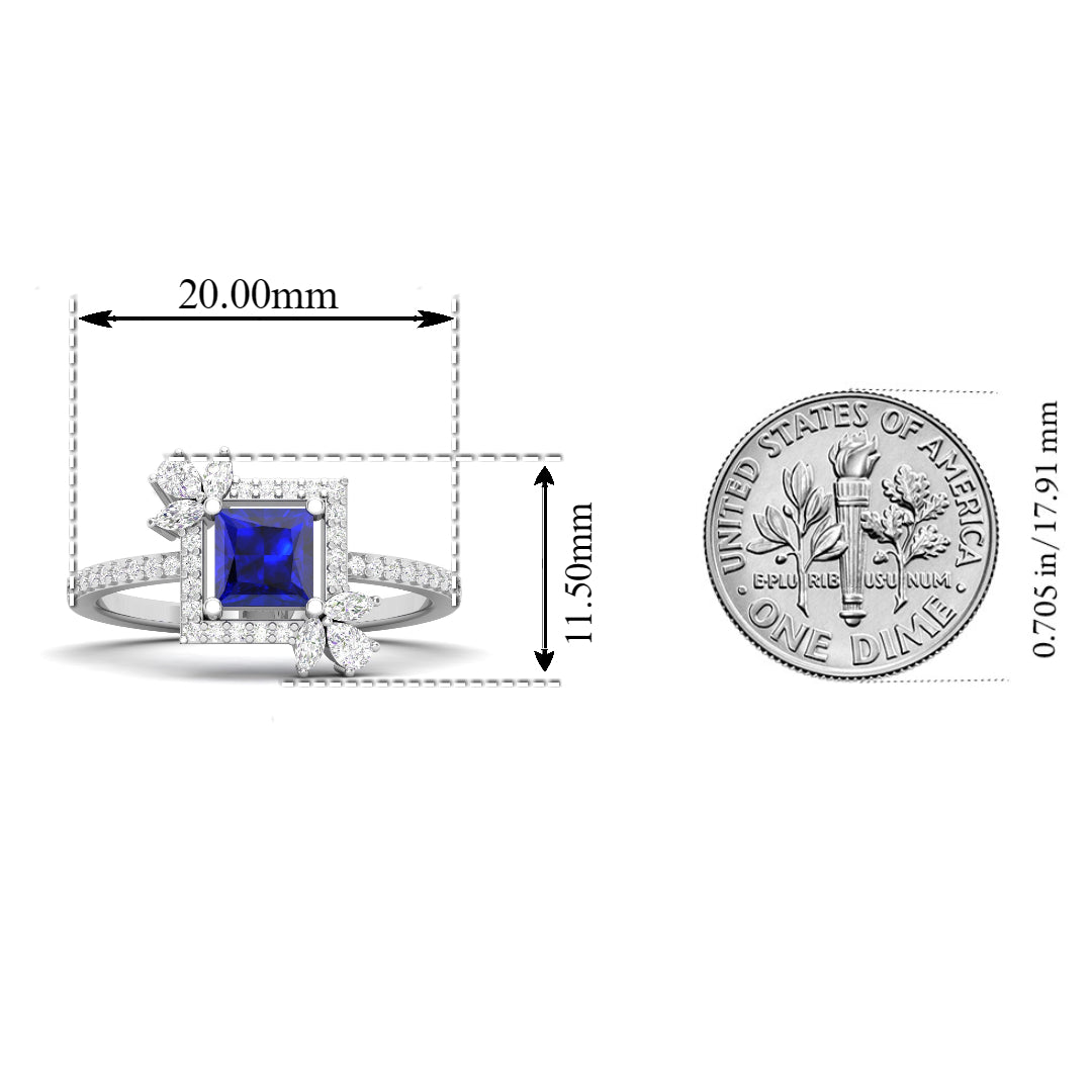 Maurya Rose Garden Blue Sapphire Engagement Ring with Diamond Halo