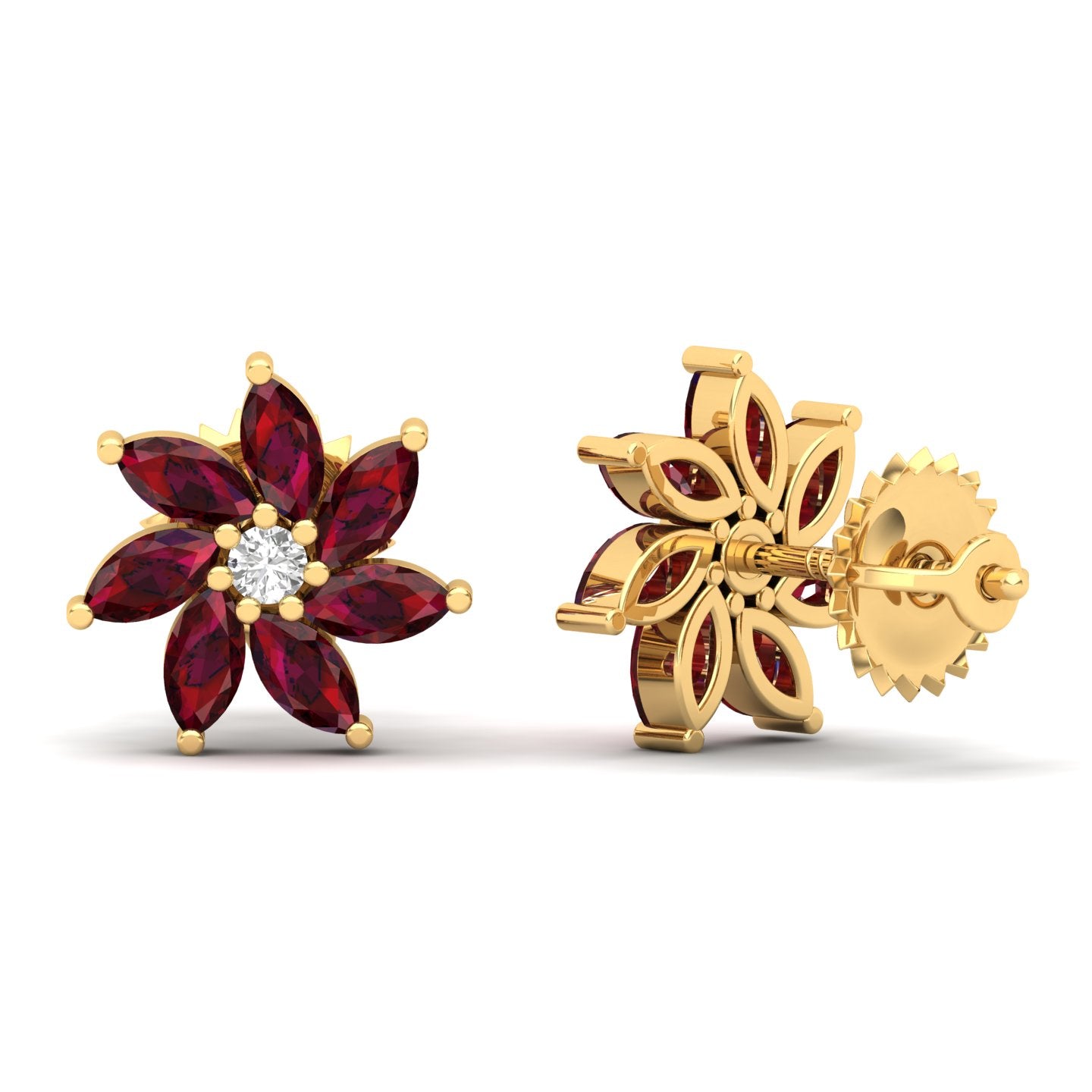 Maurya Frost Fire Ruby Stud Earrings with Diamond