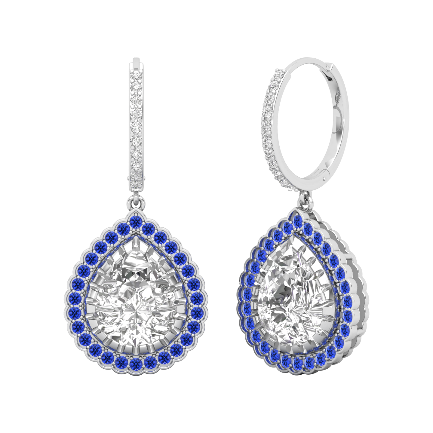 Maurya Sun Drop White Topaz Latch Back Earrings with Emerald Halo