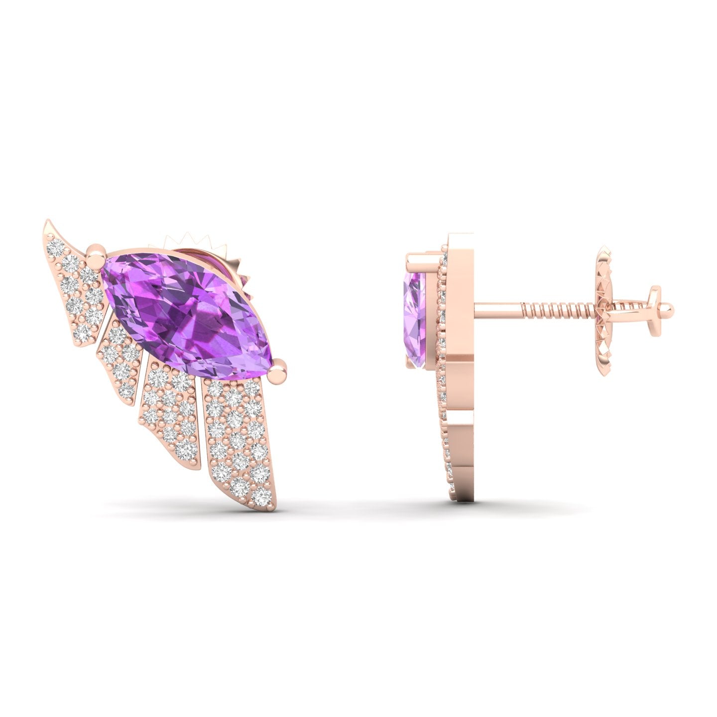 Maurya Amethyst Wings Push Back Earrings with Diamonds