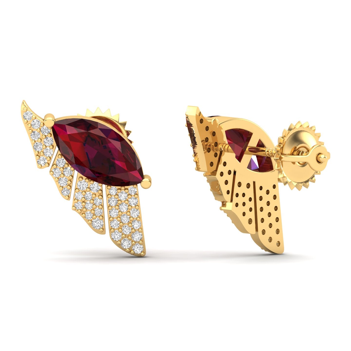 Maurya Amethyst Wings Push Back Earrings with Diamonds