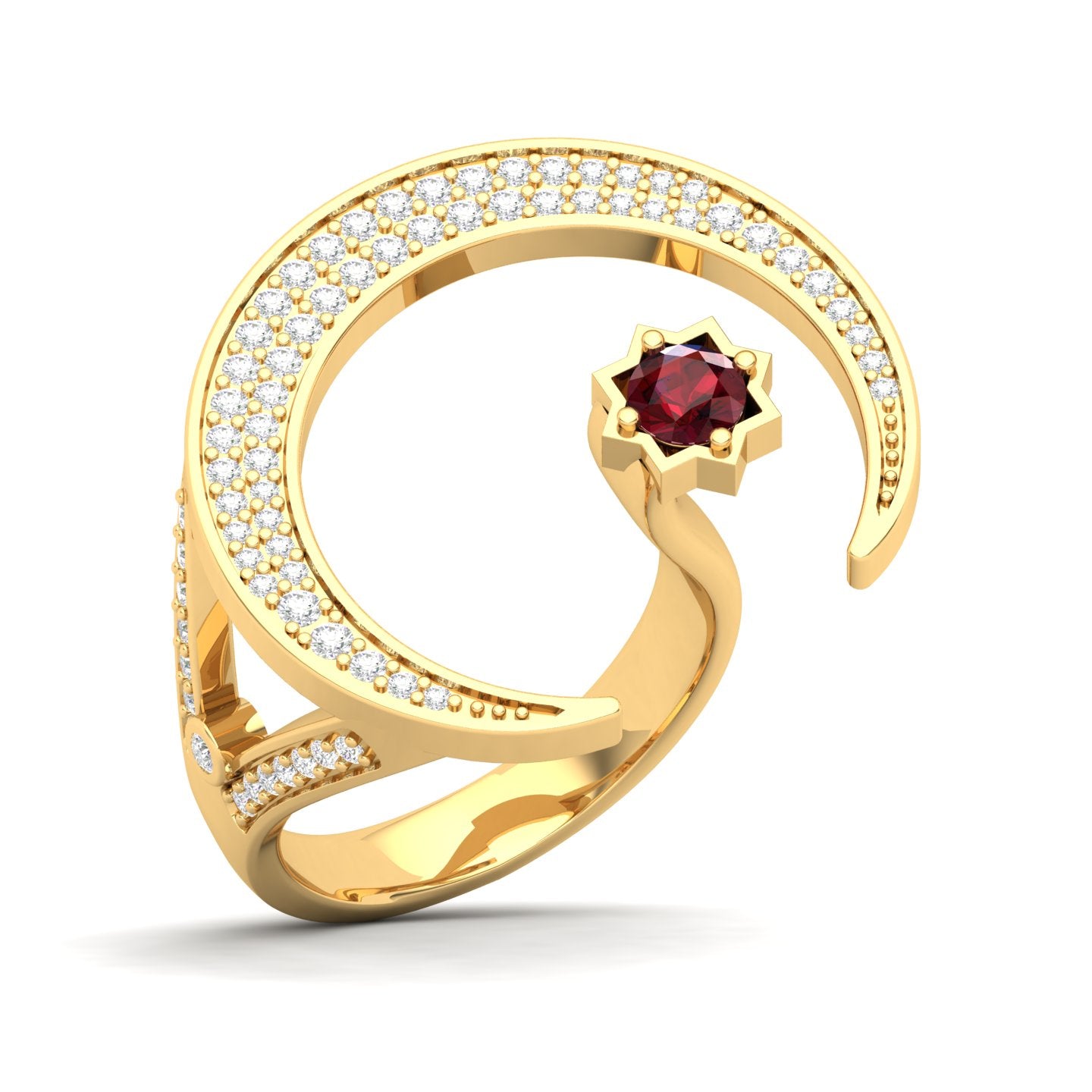 Maurya Square Emerald and Diamond Split-Shank Star Moon Cocktail Ring