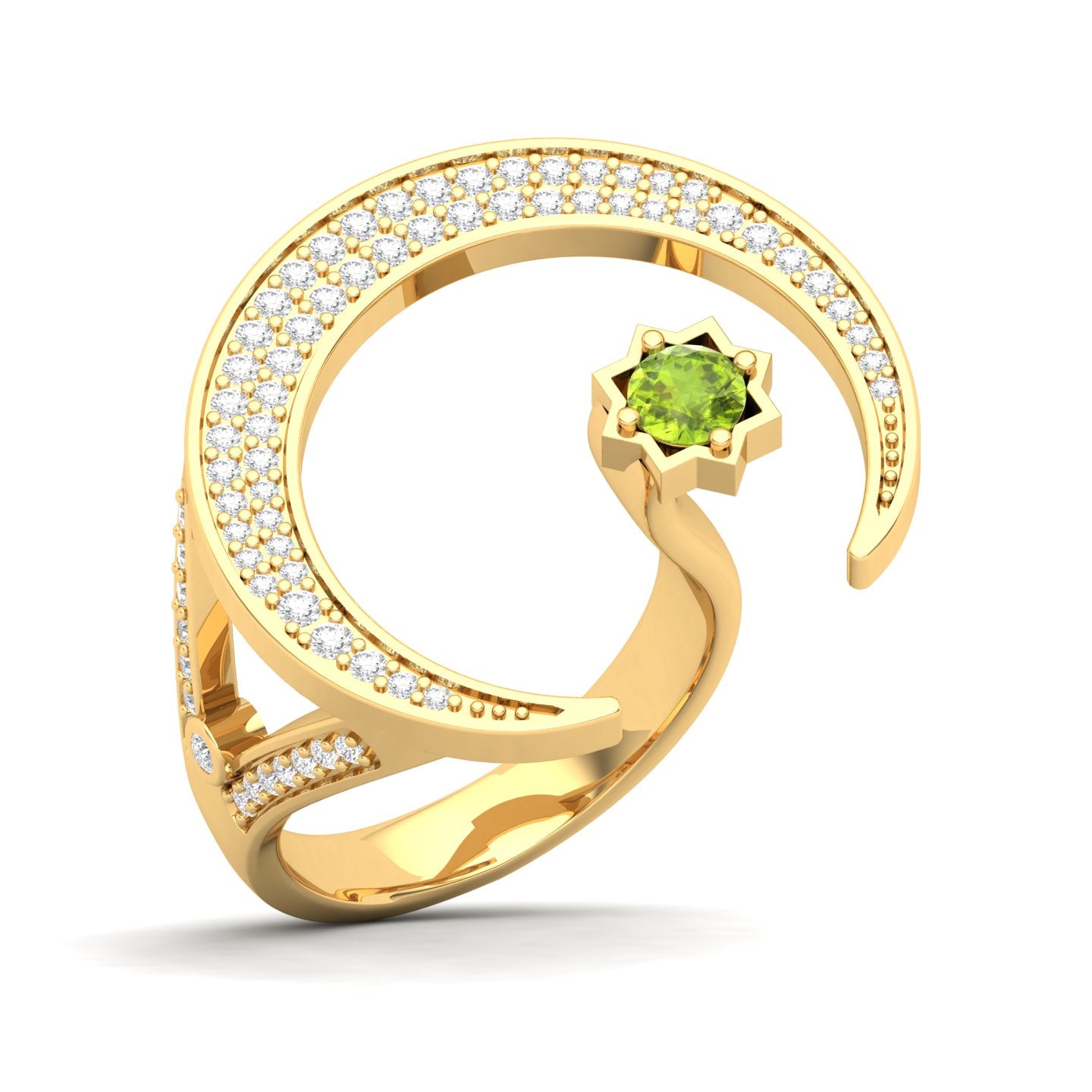 Maurya Square Emerald and Diamond Split-Shank Star Moon Cocktail Ring