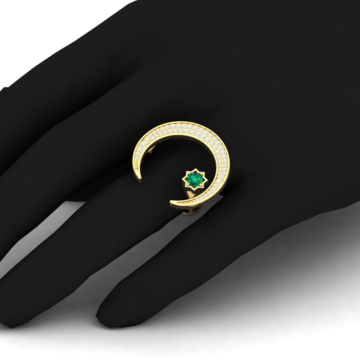 Maurya Square Emerald and Diamond Split-Shank Star Moon Cocktail Ring