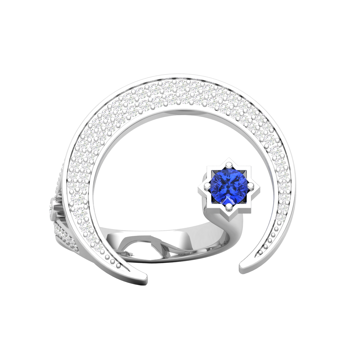 Maurya Square Emerald and Diamond Split-Shank Star Moon Cocktail Ring