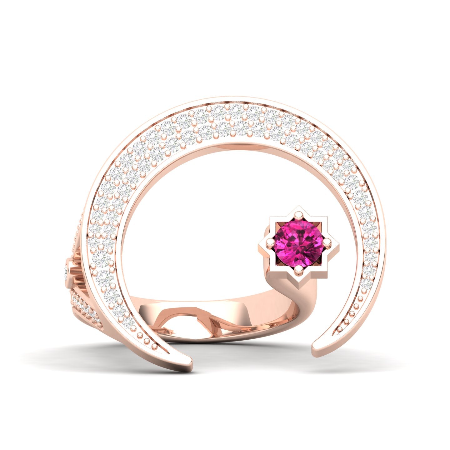 Maurya Square Emerald and Diamond Split-Shank Star Moon Cocktail Ring