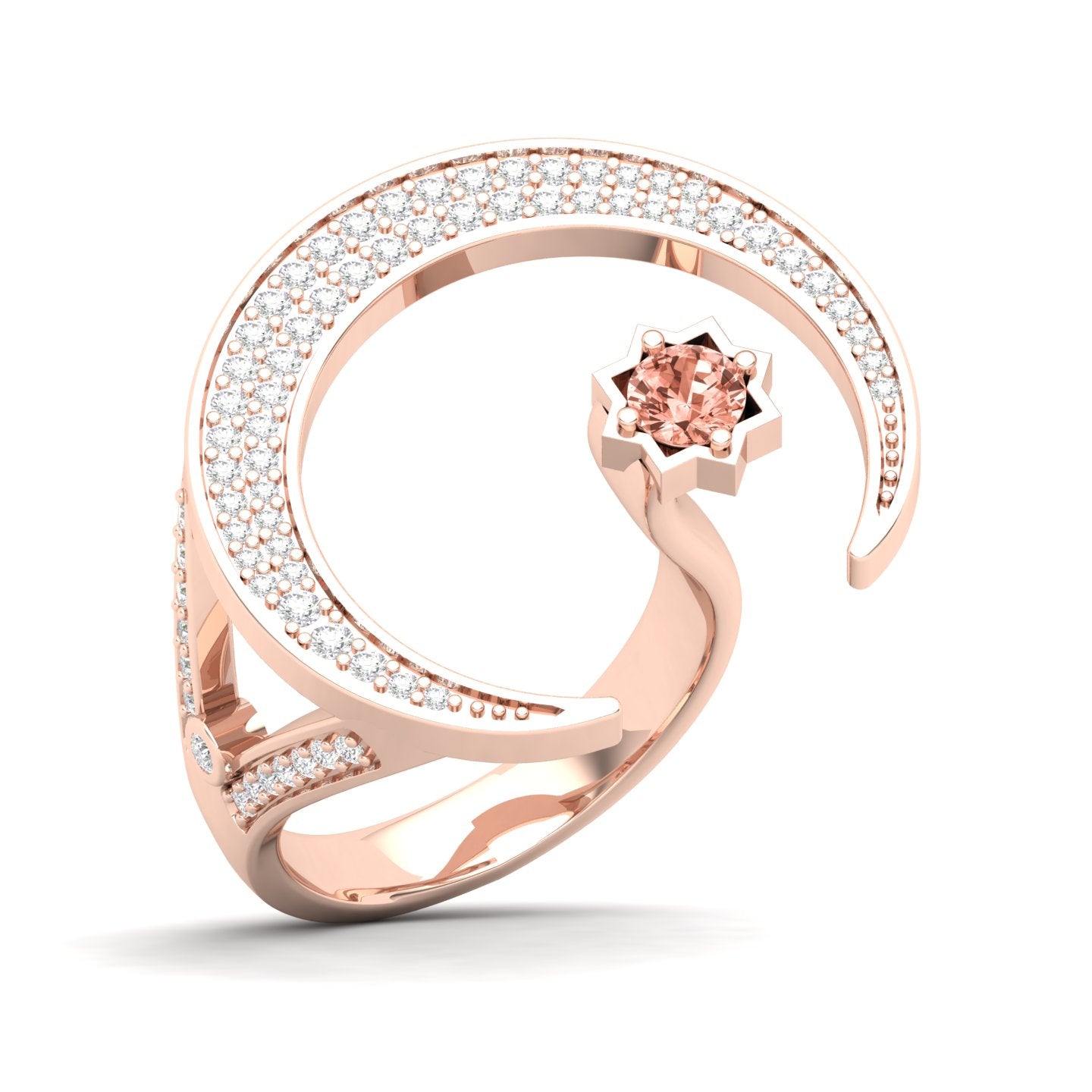 Maurya Square Emerald and Diamond Split-Shank Star Moon Cocktail Ring
