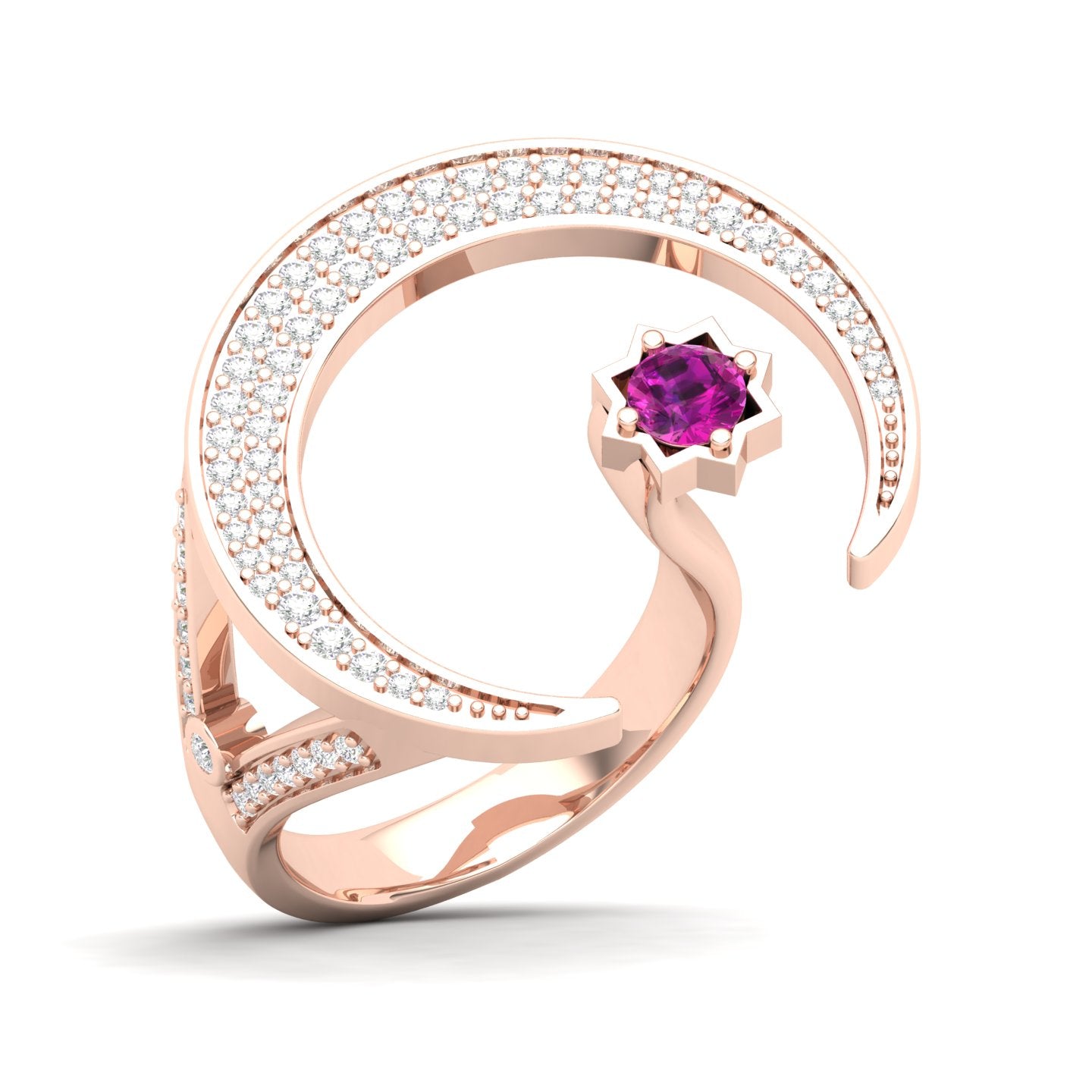 Maurya Square Emerald and Diamond Split-Shank Star Moon Cocktail Ring