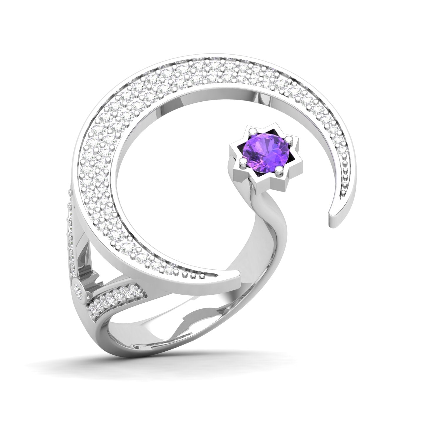 Maurya Square Emerald and Diamond Split-Shank Star Moon Cocktail Ring