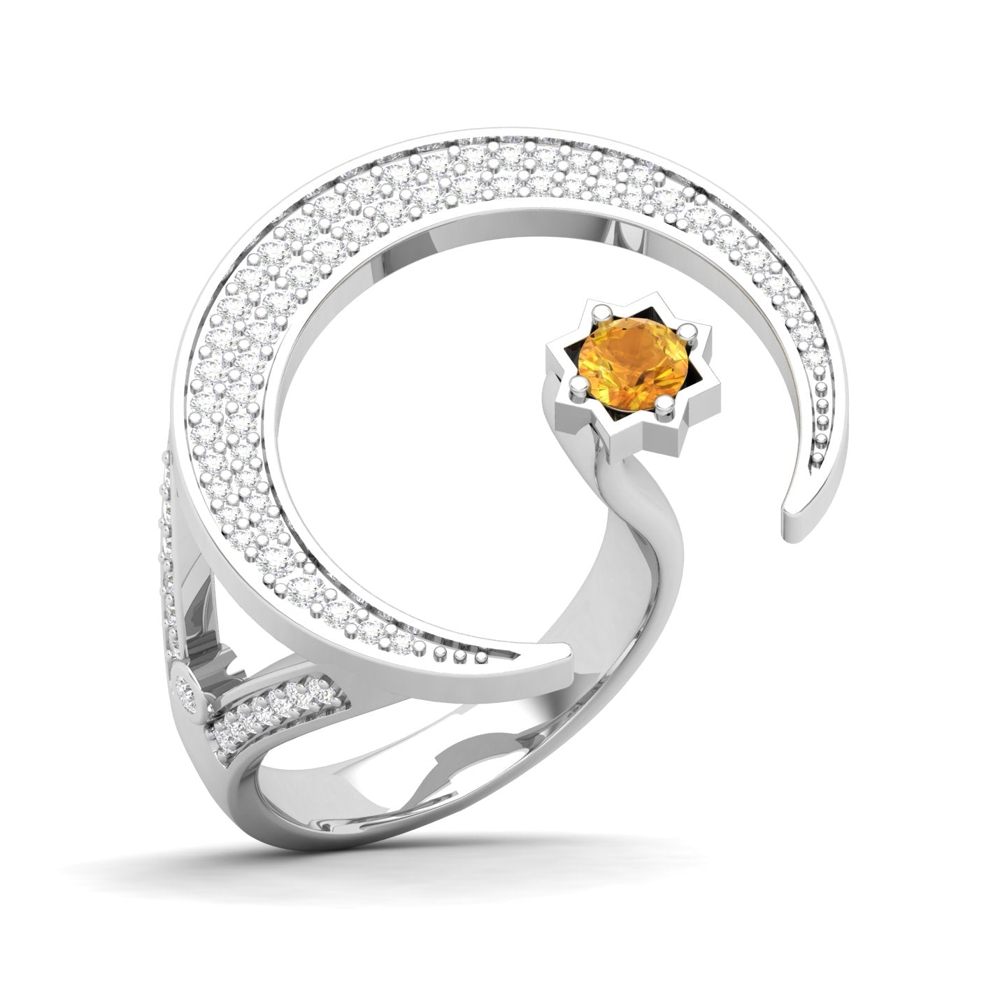 Maurya Square Emerald and Diamond Split-Shank Star Moon Cocktail Ring