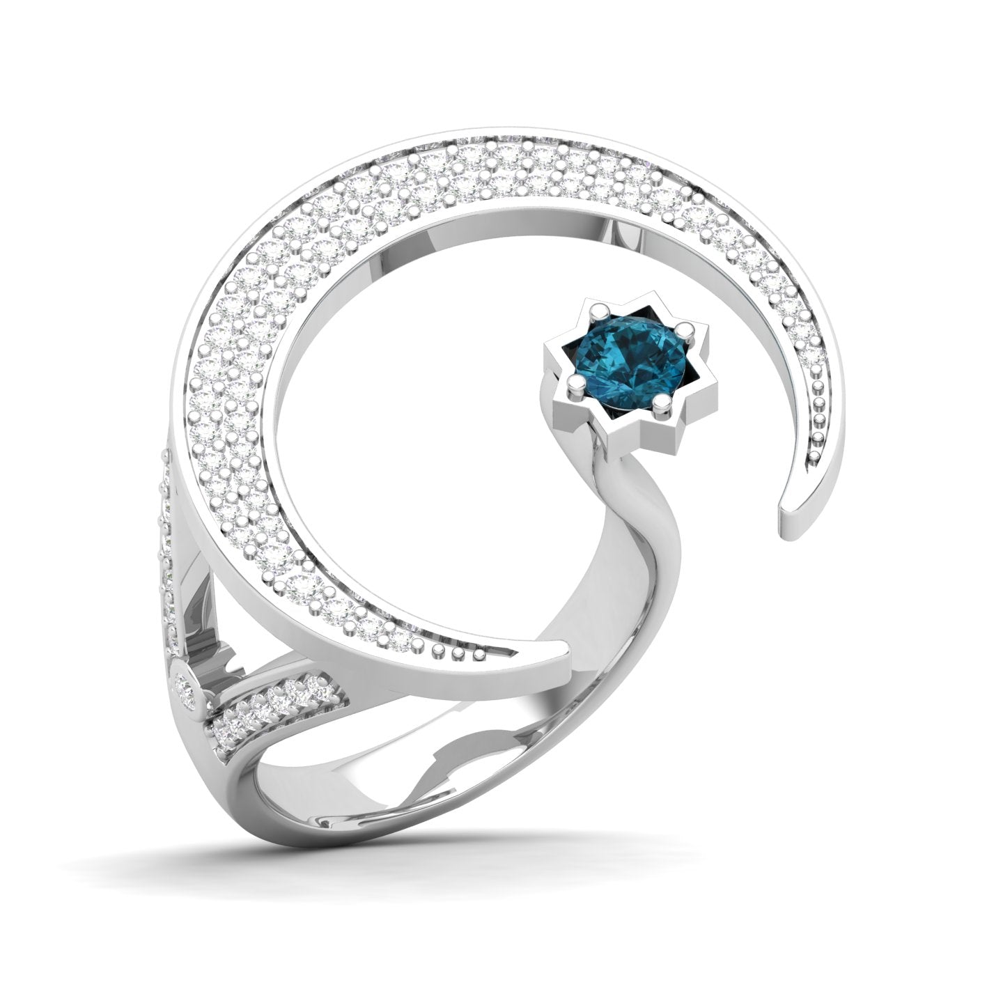 Maurya Square Emerald and Diamond Split-Shank Star Moon Cocktail Ring