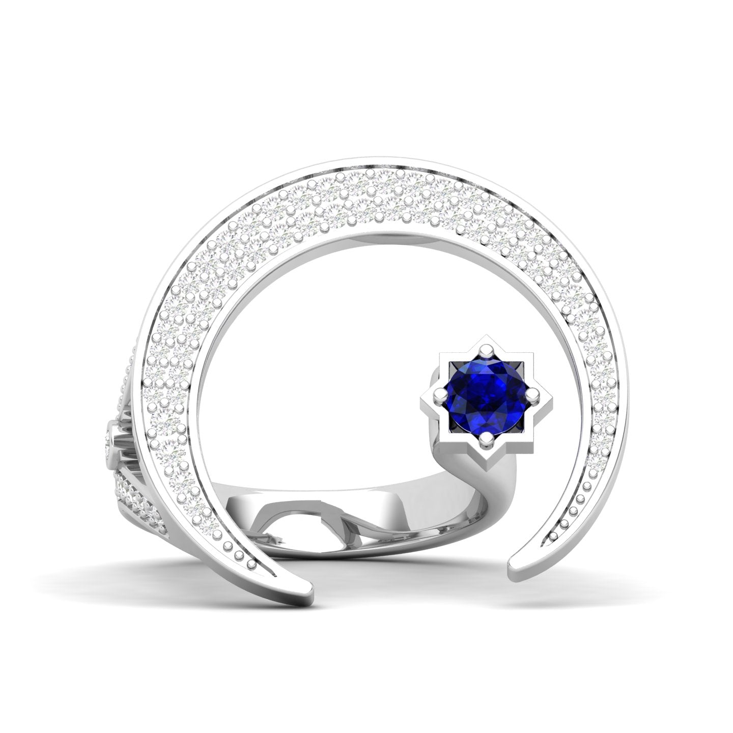 Maurya Square Emerald and Diamond Split-Shank Star Moon Cocktail Ring