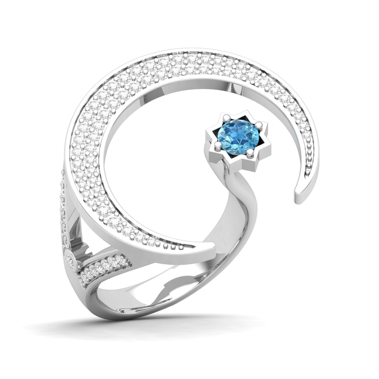 Maurya Square Emerald and Diamond Split-Shank Star Moon Cocktail Ring