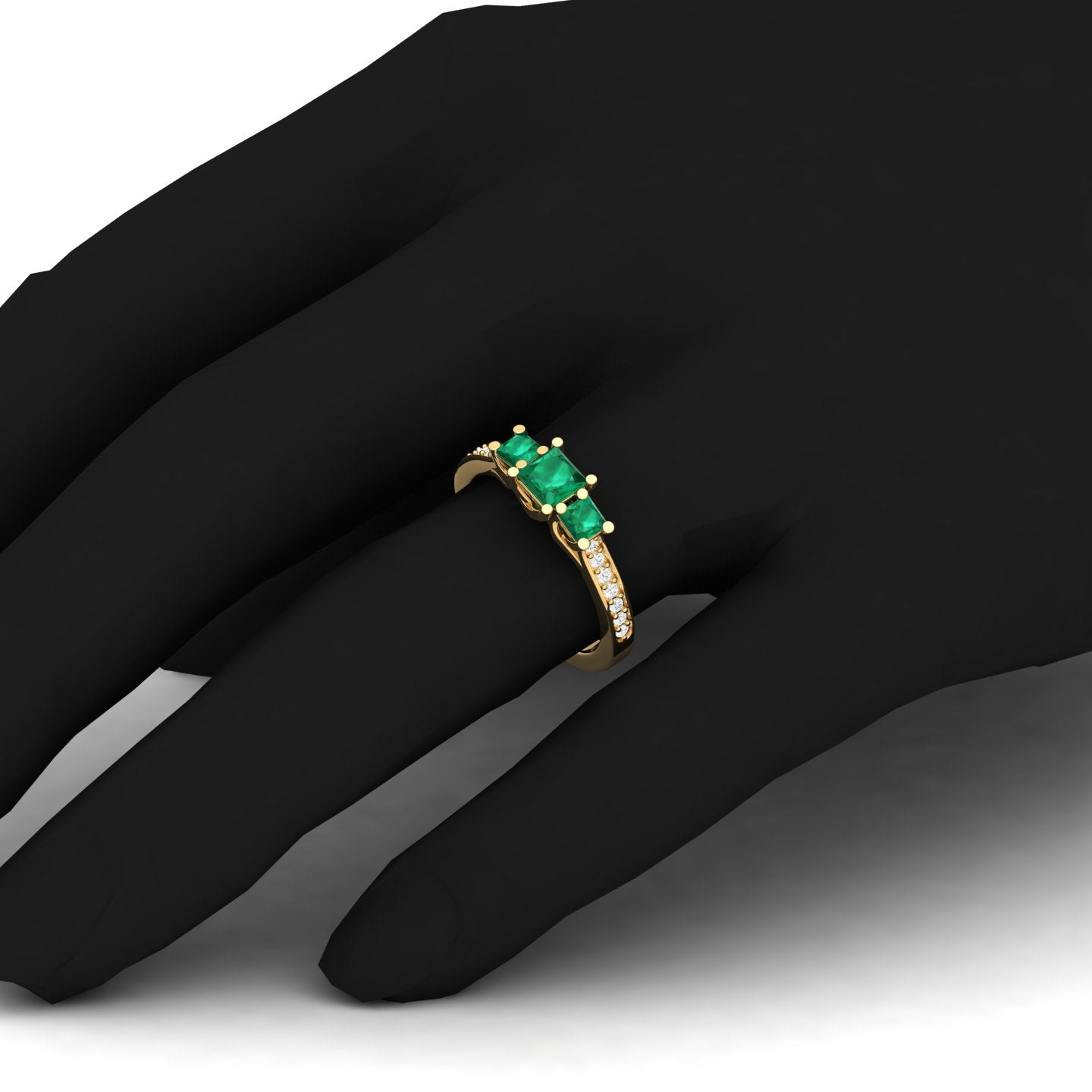 Maurya Three Stone Emerald Forever New Engagement Ring with Diamond Accents