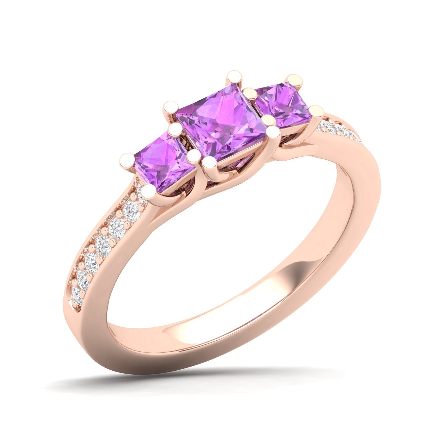 Maurya Three Stone Emerald Forever New Engagement Ring with Diamond Accents