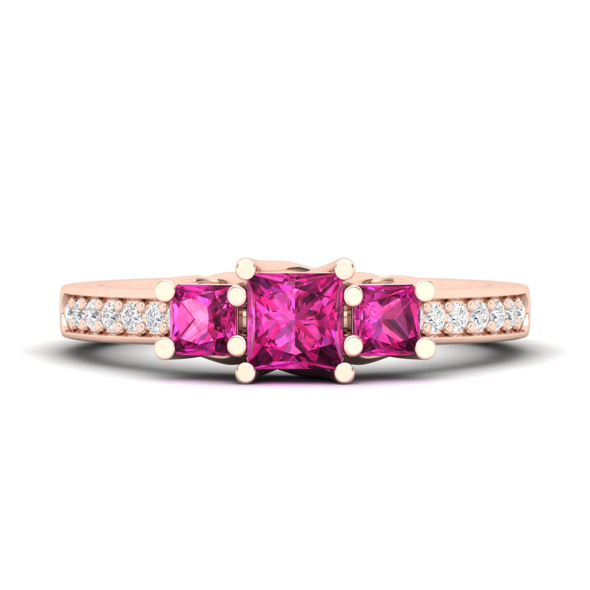 Maurya Three Stone Emerald Forever New Engagement Ring with Diamond Accents