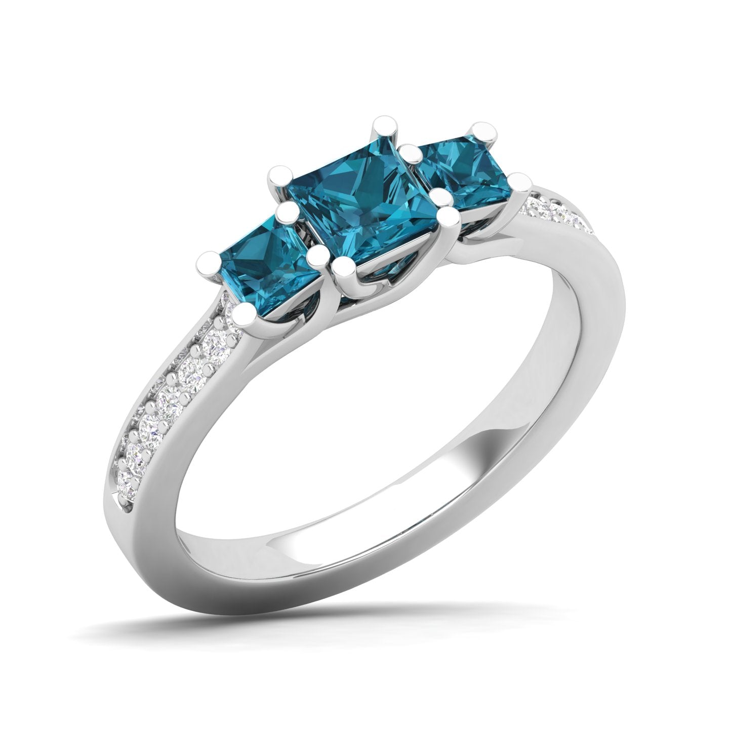 Maurya Three Stone Emerald Forever New Engagement Ring with Diamond Accents