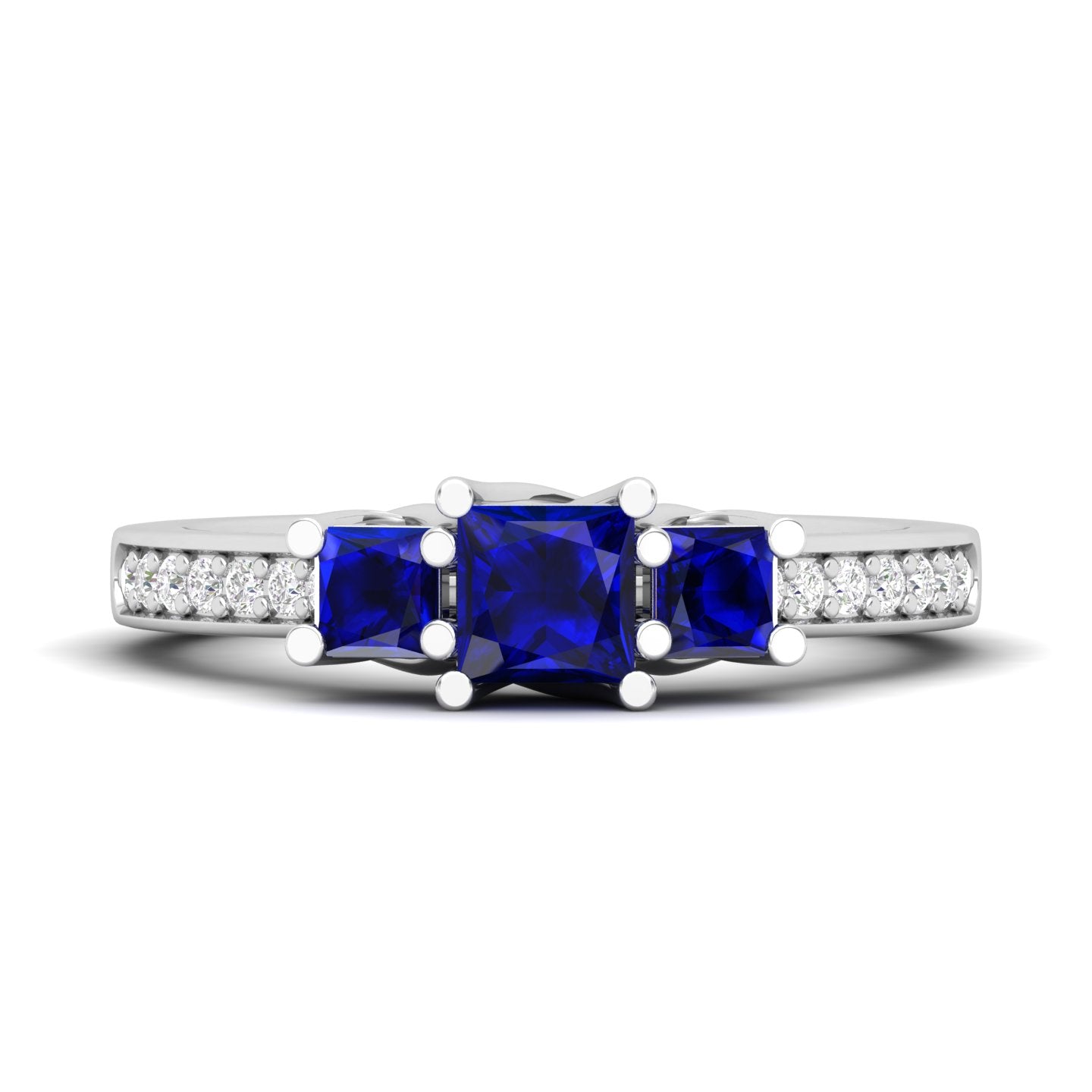 Maurya Three Stone Emerald Forever New Engagement Ring with Diamond Accents