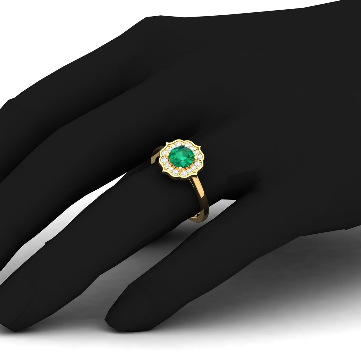 Maurya Round Ruby Hot Flower Engagement Ring with Diamond Halo