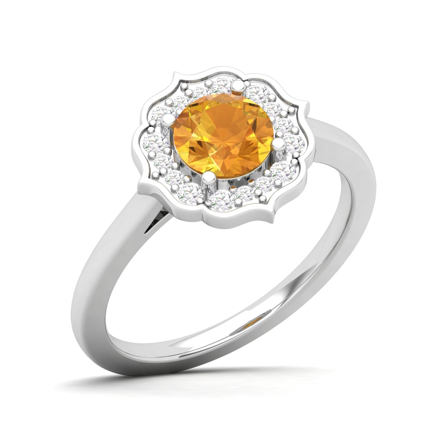 Maurya Round Ruby Hot Flower Engagement Ring with Diamond Halo