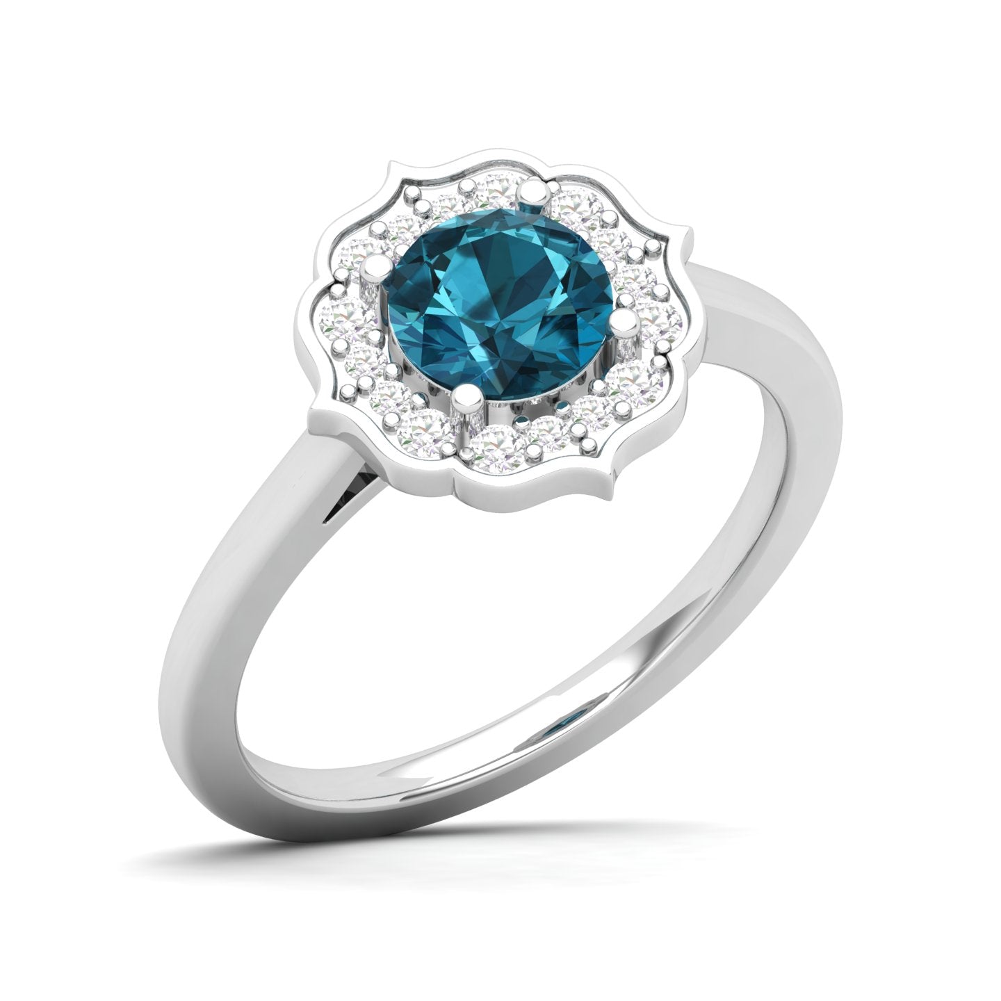 Maurya Round Ruby Hot Flower Engagement Ring with Diamond Halo