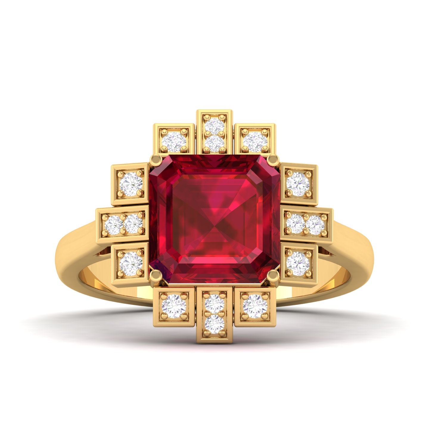 Maurya Asscher Cut Garnet Solitaire Firecracker Engagement Ring with Diamonds