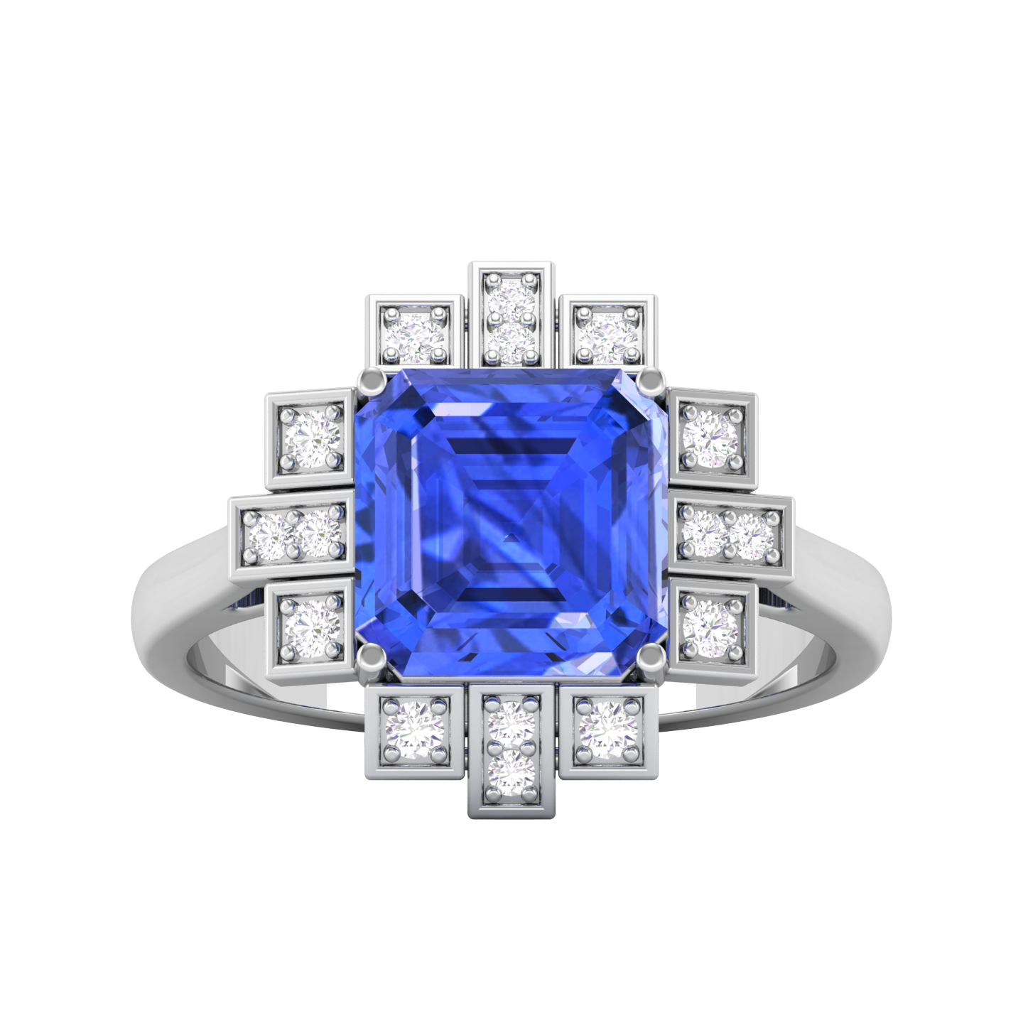 Maurya Asscher Cut Garnet Solitaire Firecracker Engagement Ring with Diamonds