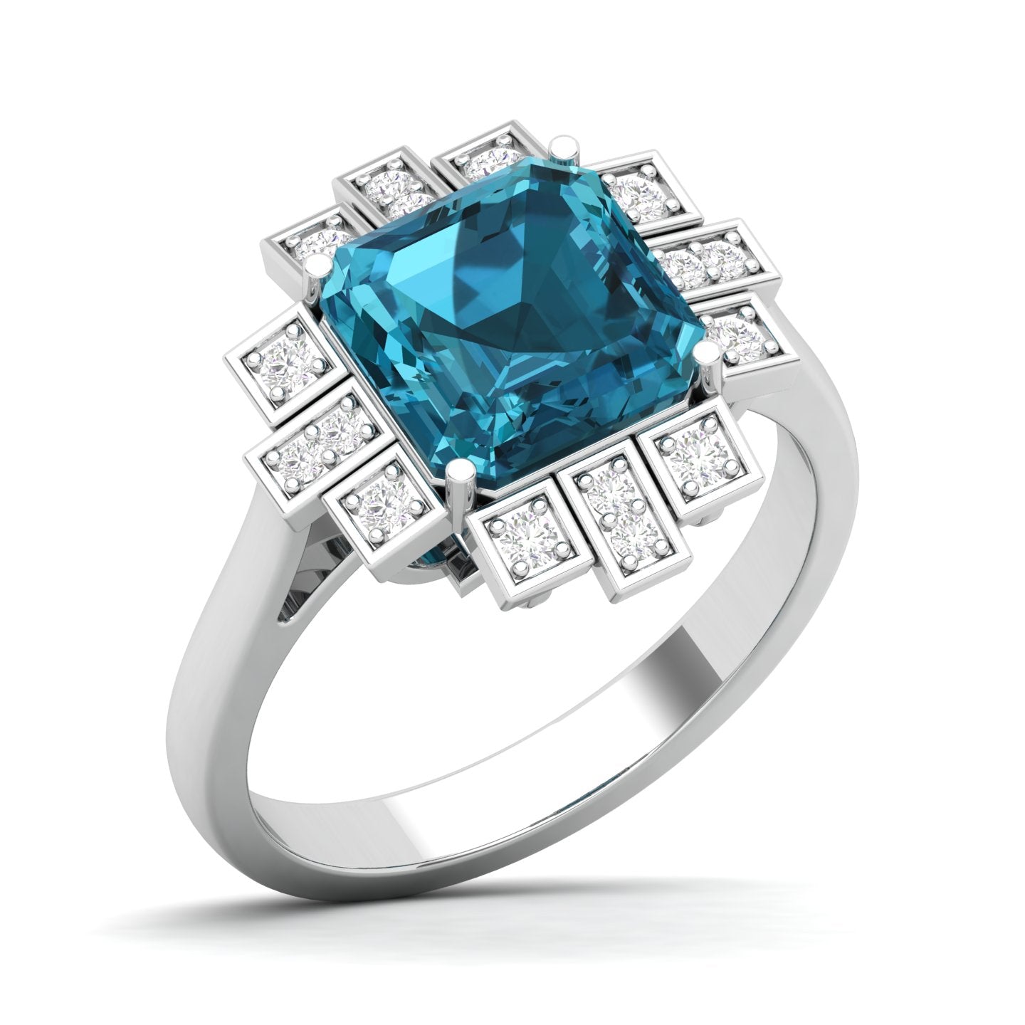 Maurya Asscher Cut Garnet Solitaire Firecracker Engagement Ring with Diamonds