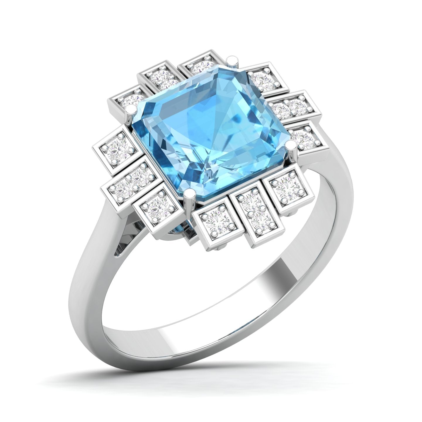 Maurya Asscher Cut Garnet Solitaire Firecracker Engagement Ring with Diamonds