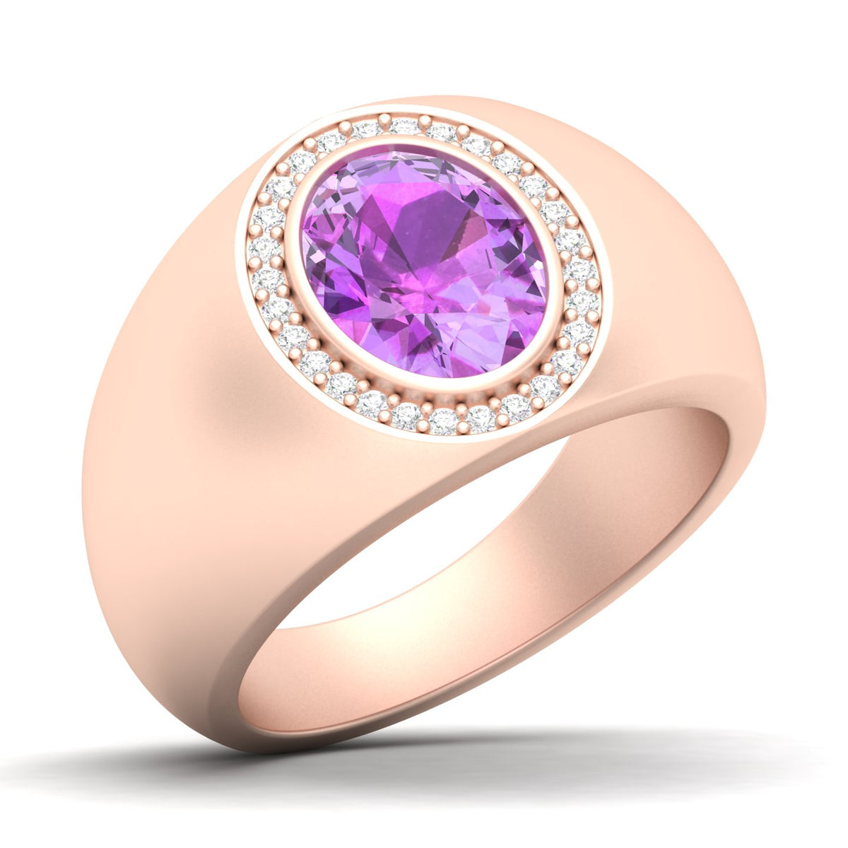 Maurya Solitaire Oval Tanzanite Signet Engagement Bold Ring with Diamond Halo