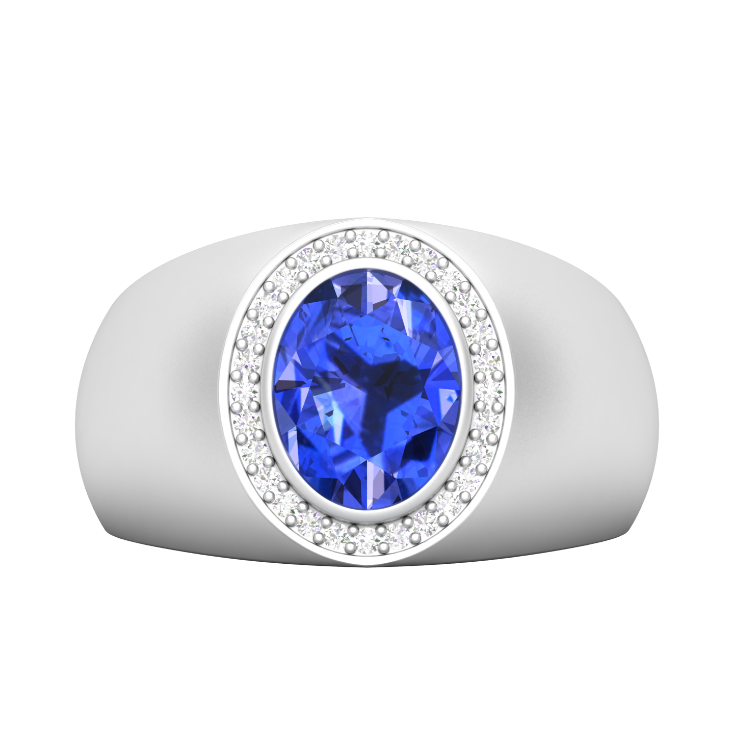 Maurya Solitaire Oval Tanzanite Signet Engagement Bold Ring with Diamond Halo