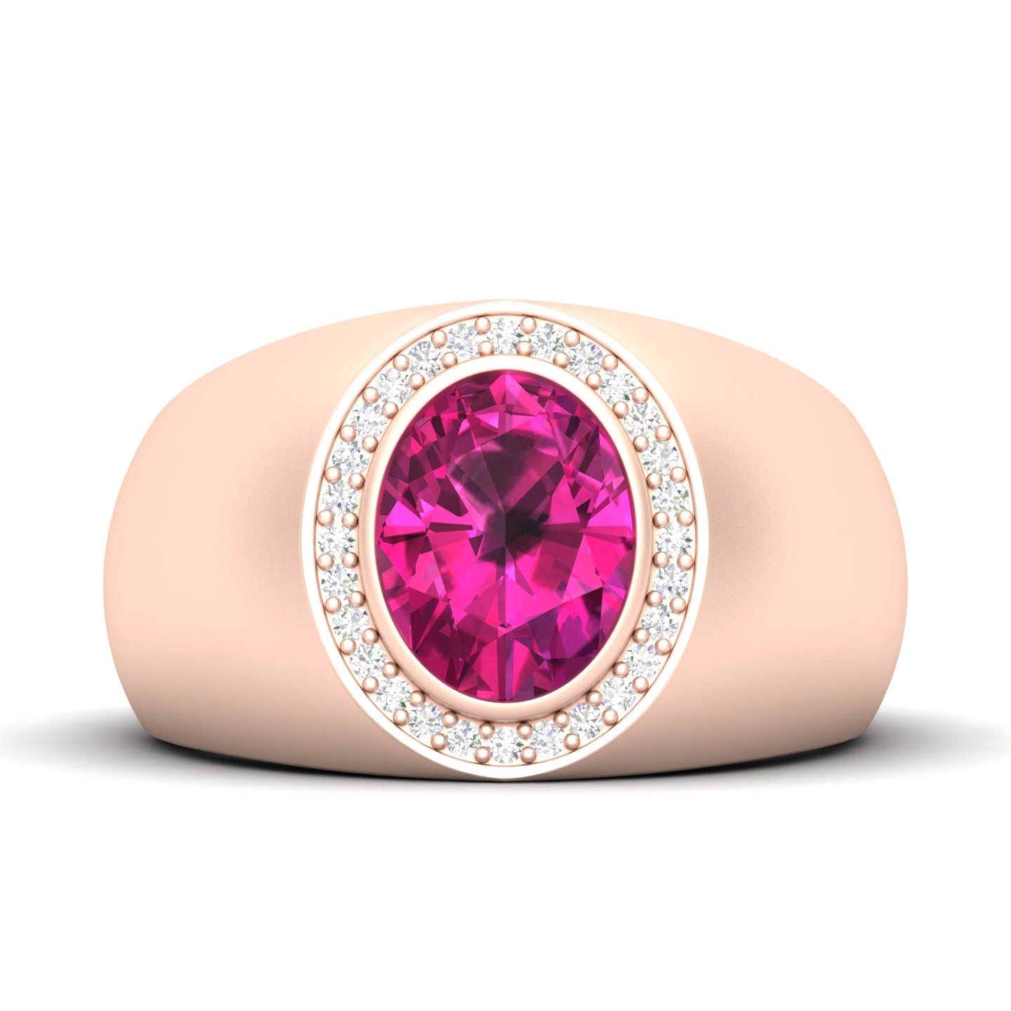 Maurya Solitaire Oval Tanzanite Signet Engagement Bold Ring with Diamond Halo