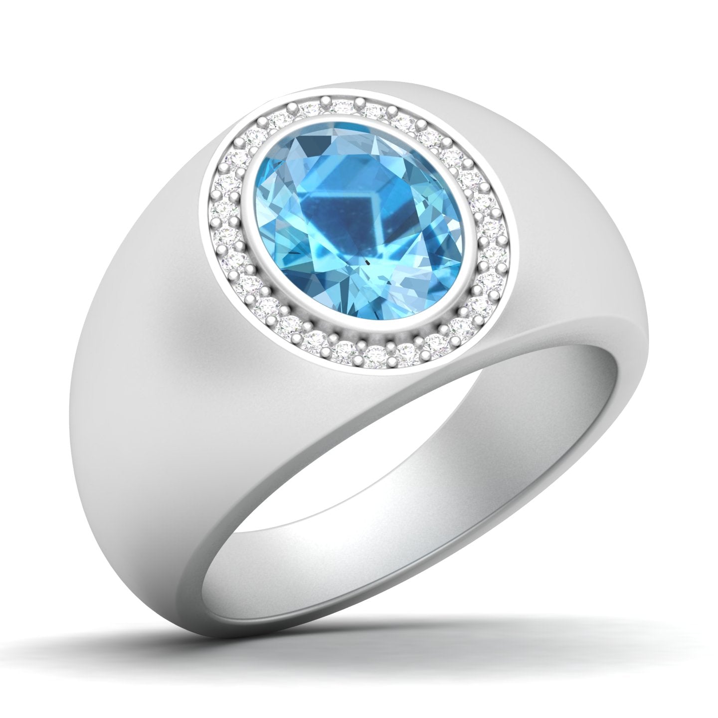 Maurya Solitaire Oval Tanzanite Signet Engagement Bold Ring with Diamond Halo